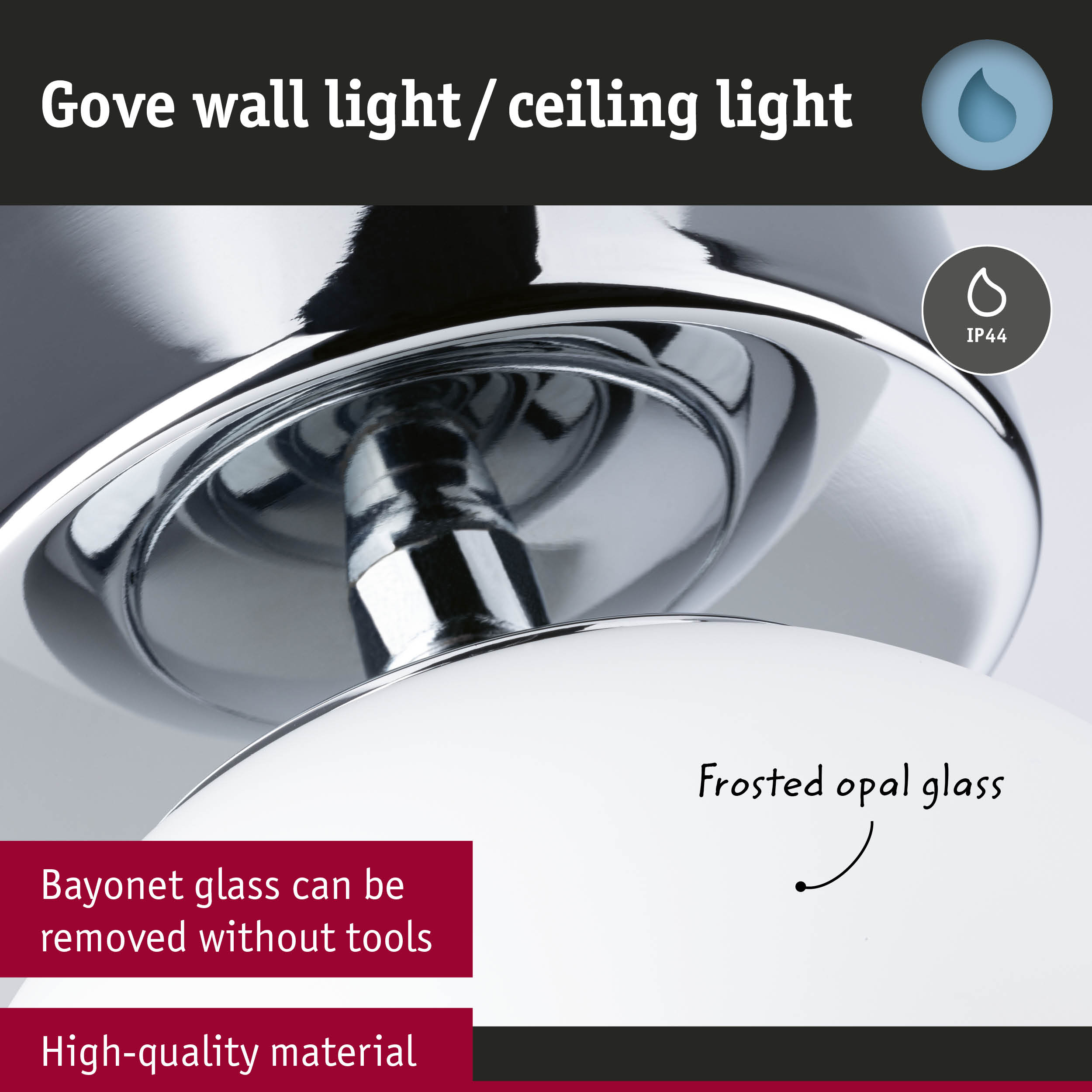 Lampa ścienna/sufitowa Gove IP44 z matowym szkłem opalowym.