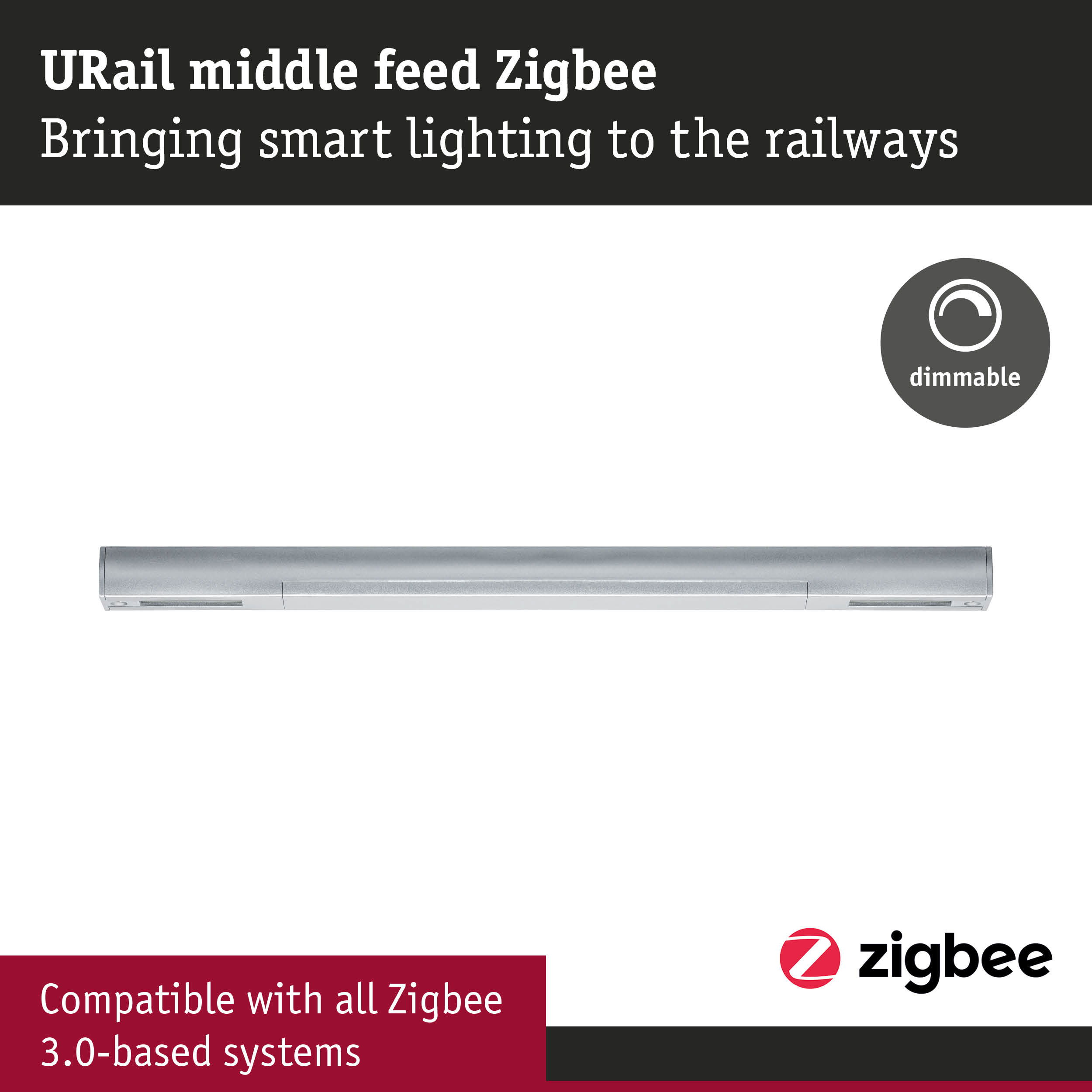 Srebrna lampa z logo Zigbee. Ściemnialna i kompatybilna z Zigbee 3.0.