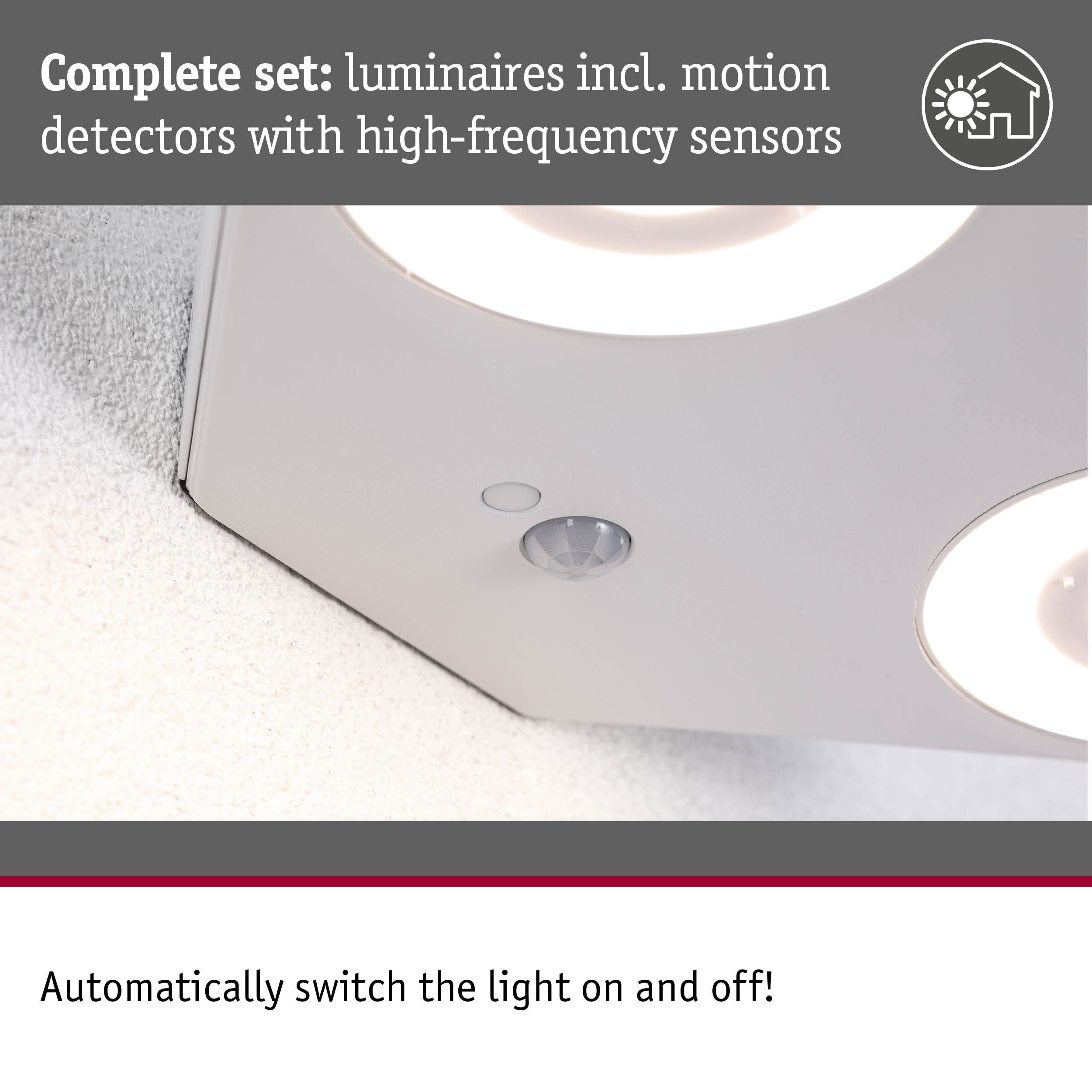 Biała lampa sufitowa z czujnikami ruchu i czujnikami wysokiej częstotliwości.