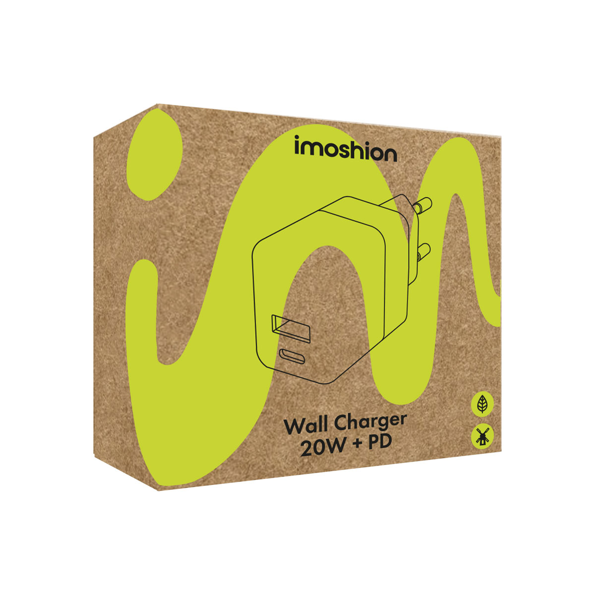 Ein Karton für ein Wandladegerät mit 20W + PD von imoshion.
