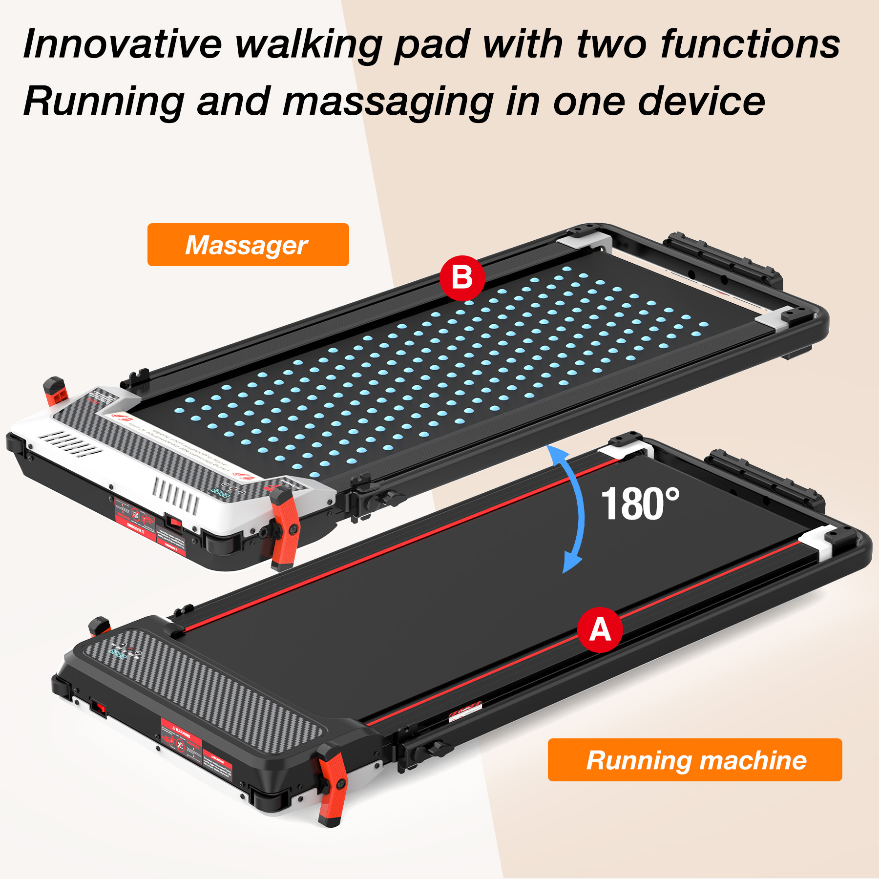 Two treadmills side-by-side: one as a massager, the other as a running machine.