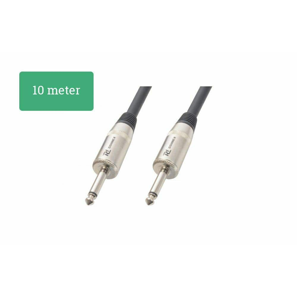 Dos cables jack de 10 metros con conectores plateados y cable negro.