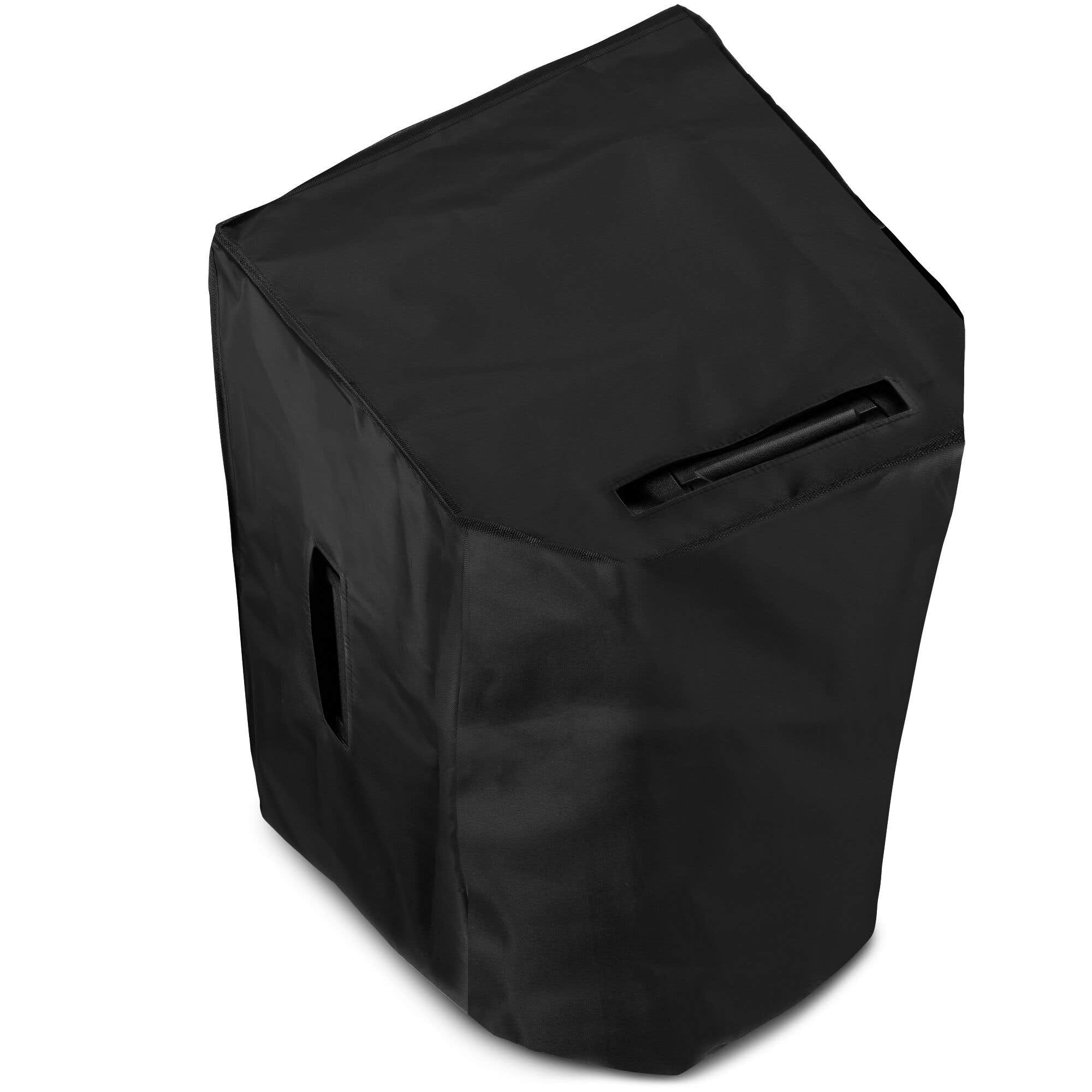 Funda negra para altavoz con asas y aberturas laterales.