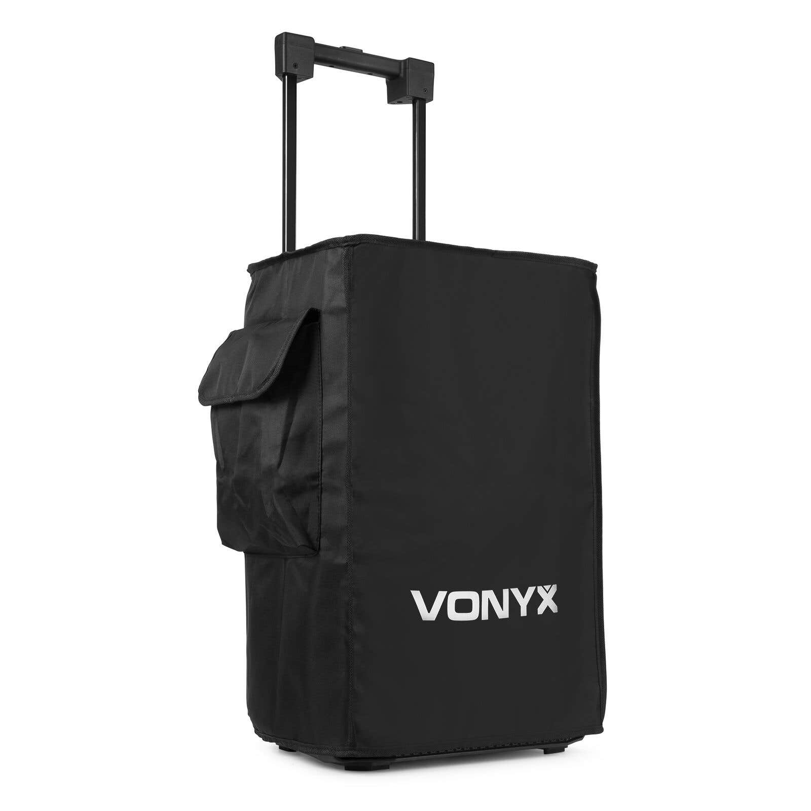 Bolsa trolley negra de tela con asa extensible y logo VONYX.