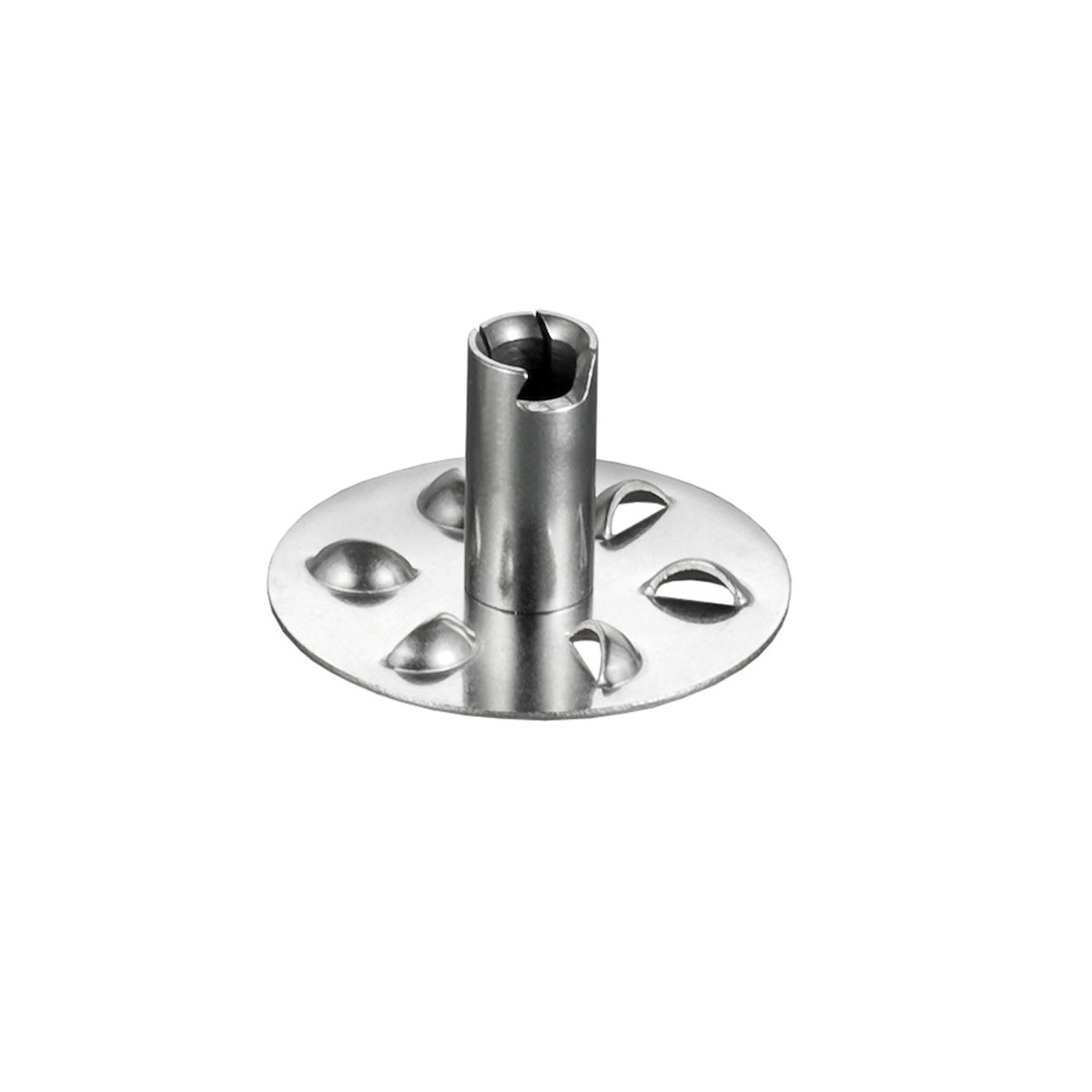 Ein metallischer Kerzenhalter mit einem zylindrischen Schaft und einer flachen Basis.
