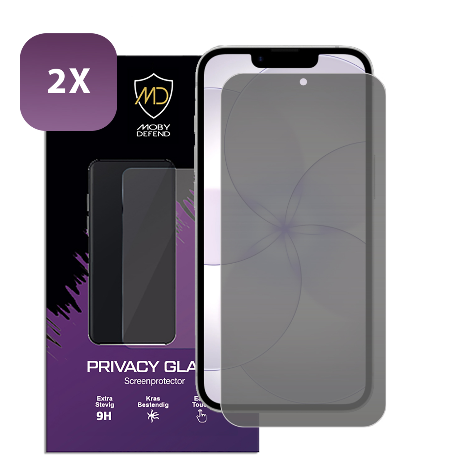 Deux protecteurs d'écran de confidentialité pour smartphone, emballés avec logo.