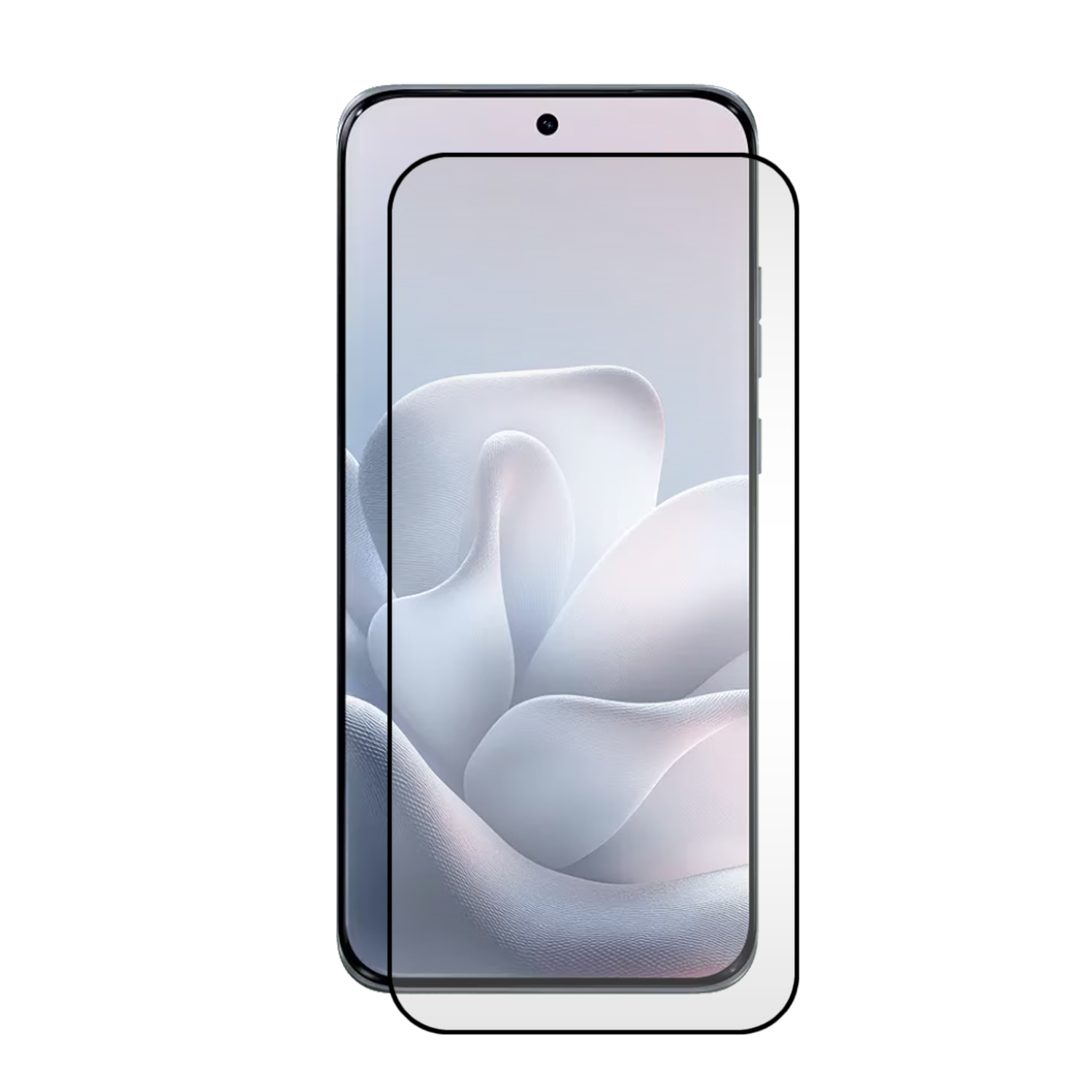 Een smartphone met een schermprotector op de voorgrond.