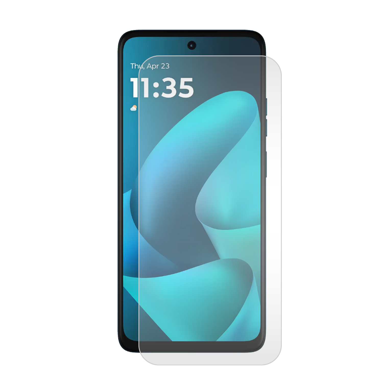 Un smartphone avec protecteur d'écran affichant 11:35.