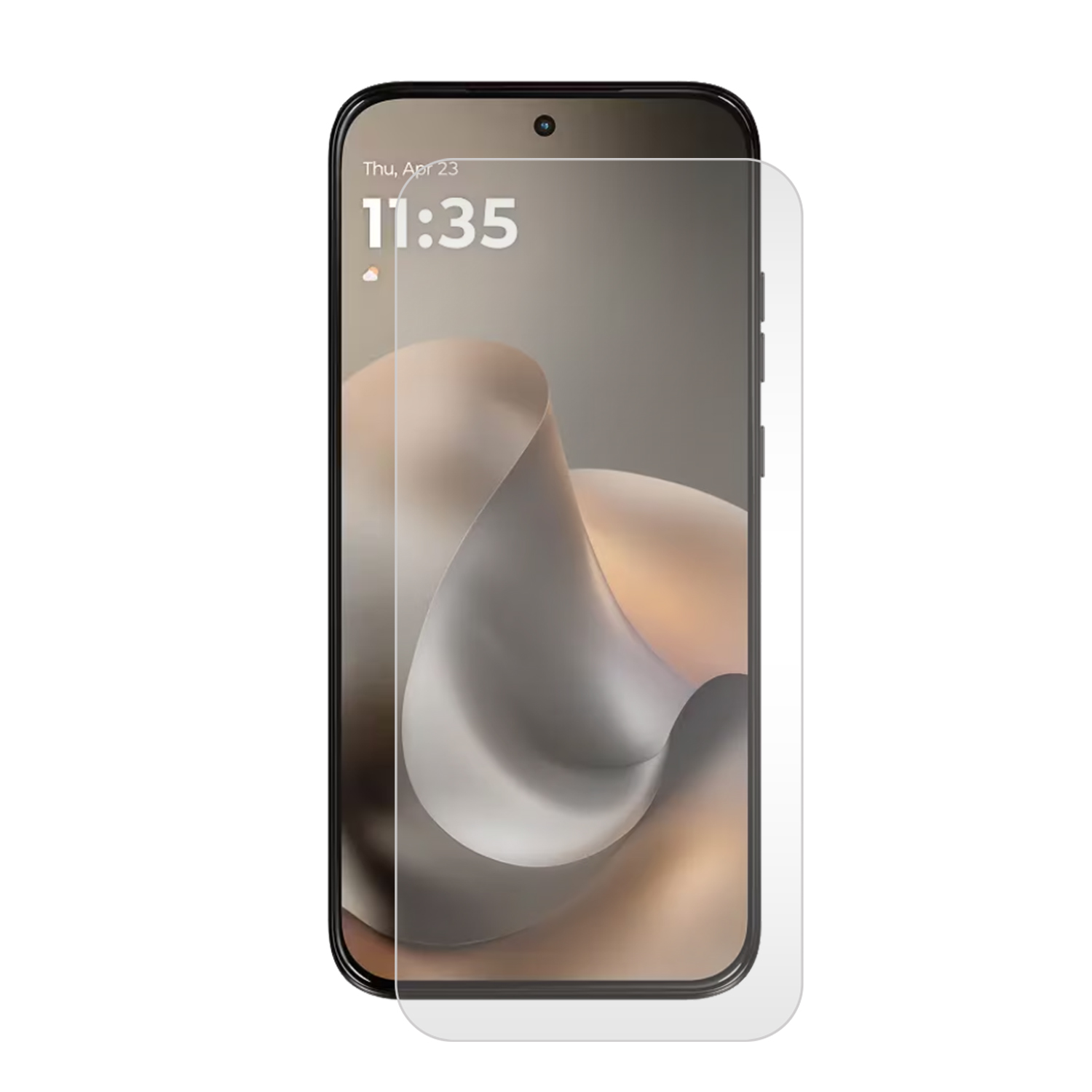Un smartphone avec un protecteur d'écran posé sur l'écran.