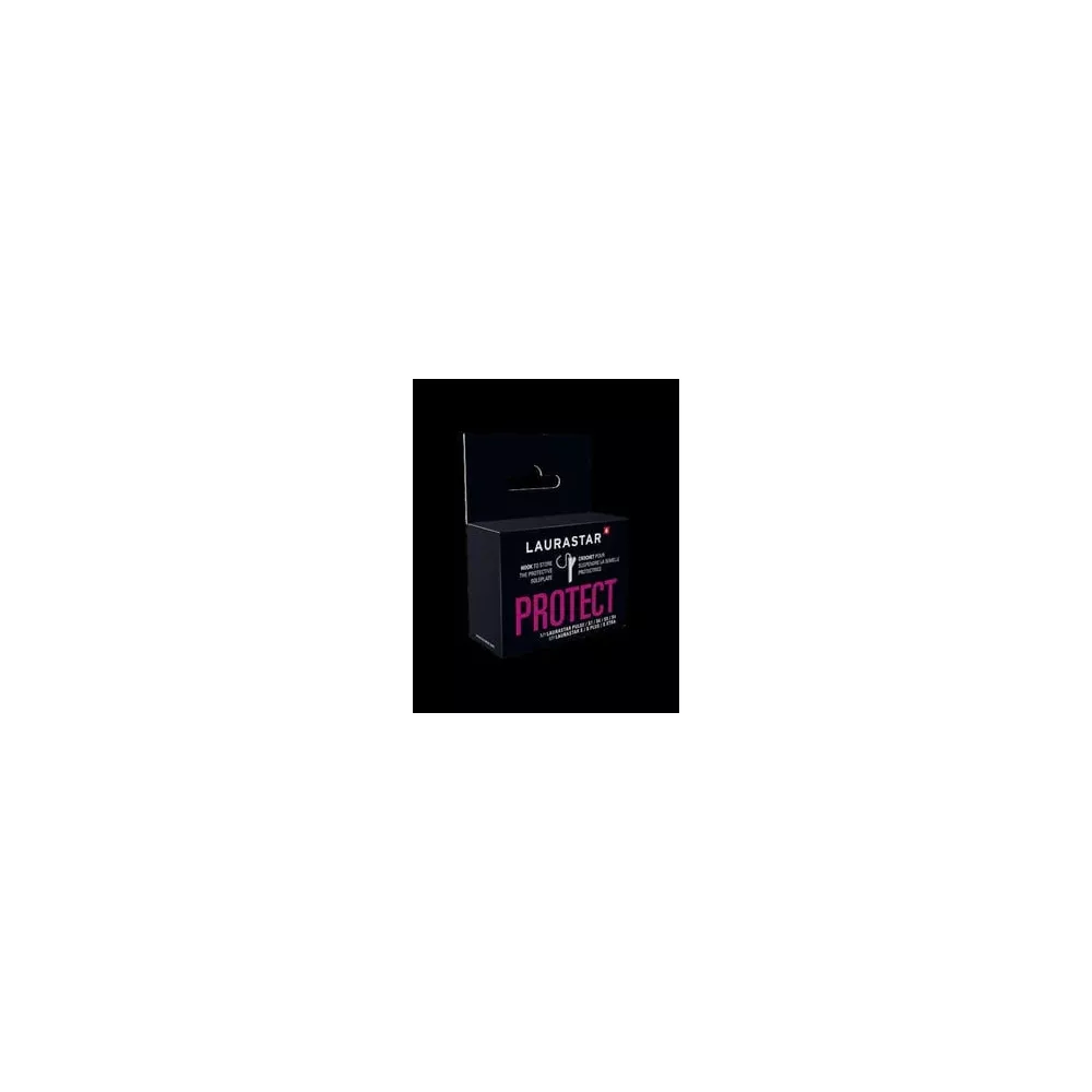 Scatola nera con testo e logo LAURASTAR PROTECT rosa sul davanti.
