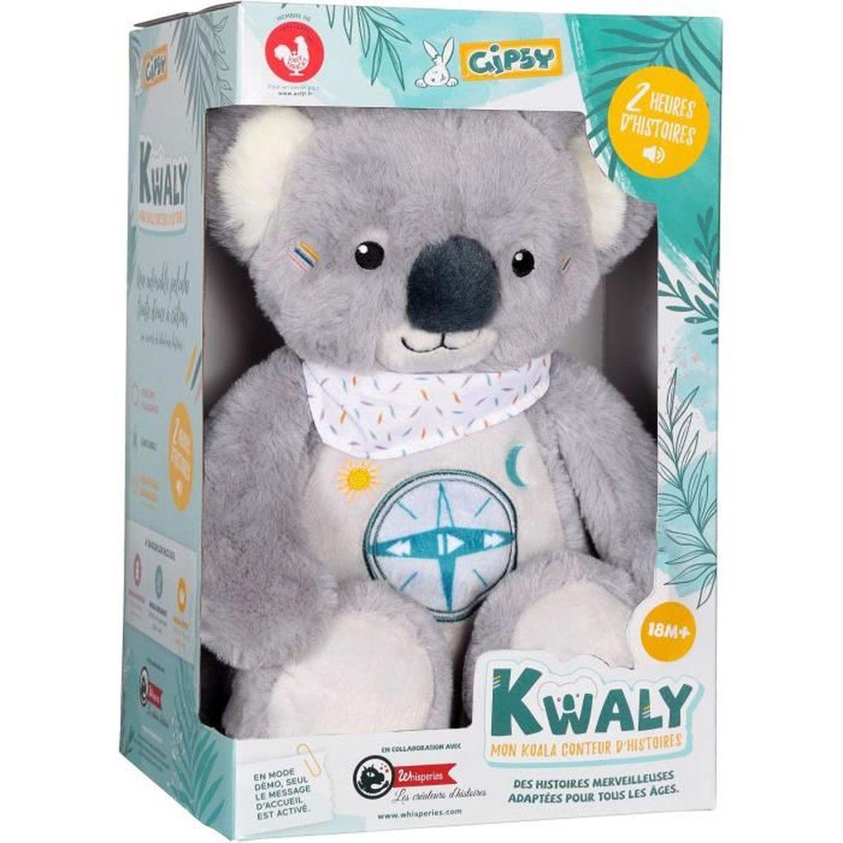 Ein Plüschkoala in Verpackung mit der Aufschrift Kwaly, 2 Stunden Geschichten.