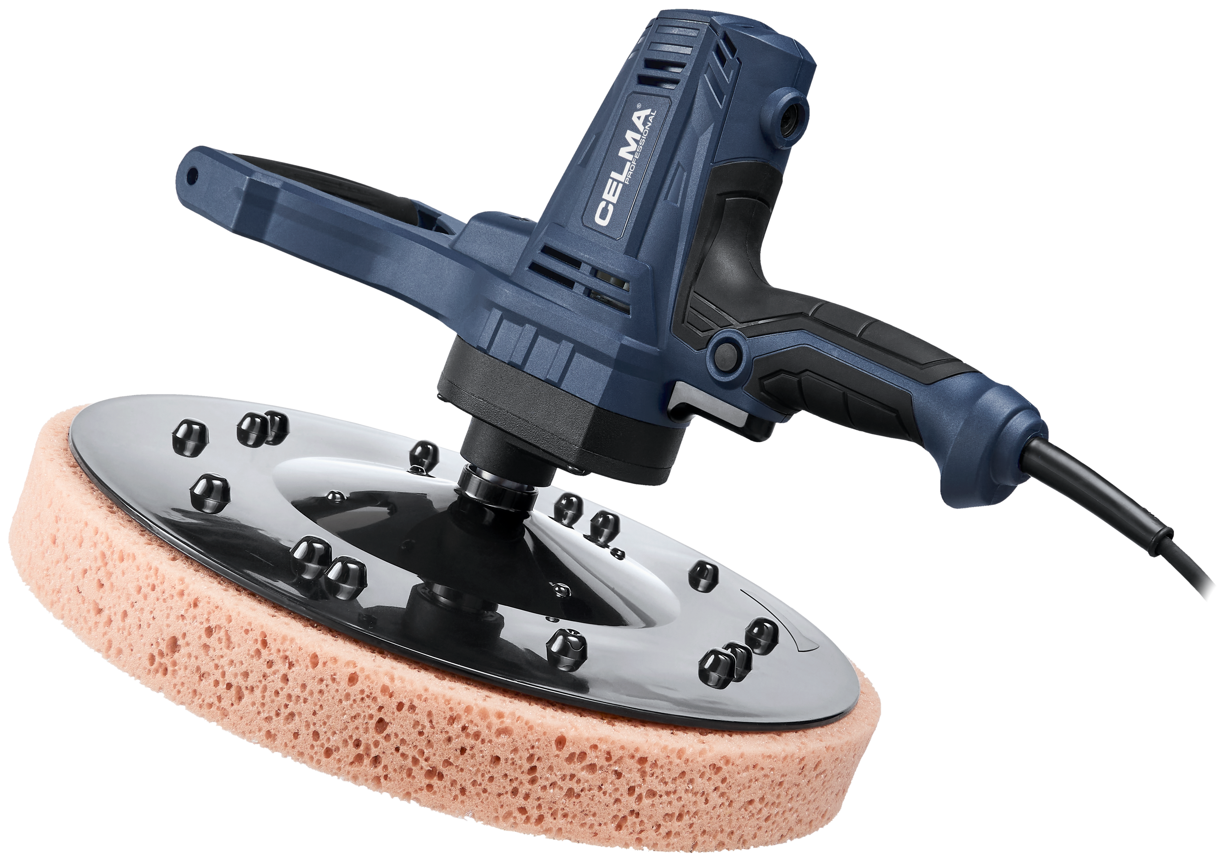 Niebieska polerka CELMA z okrągłą różową gąbką.