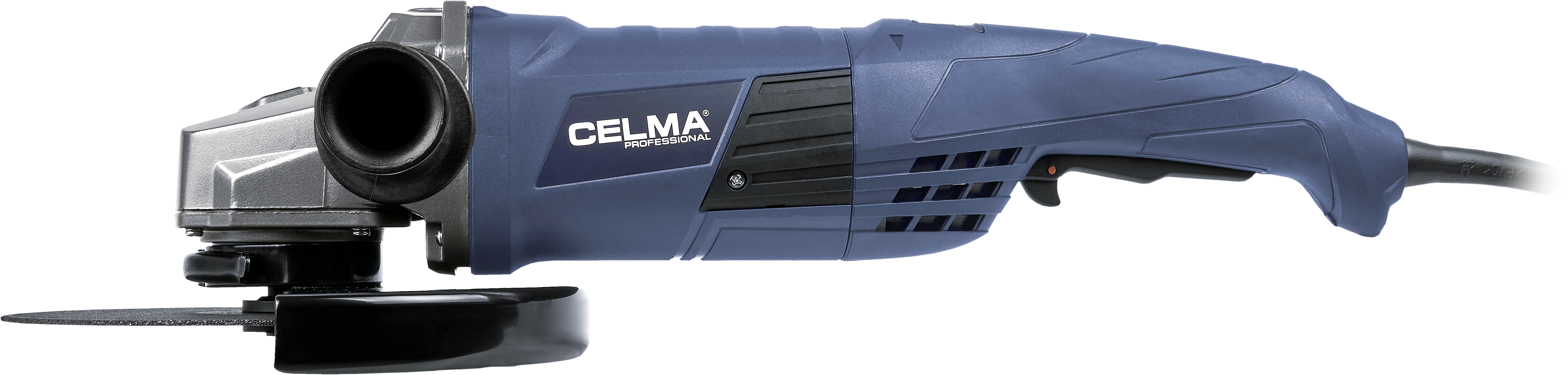 Niebieska szlifierka kątowa z srebrną głowicą i tarczą tnącą.