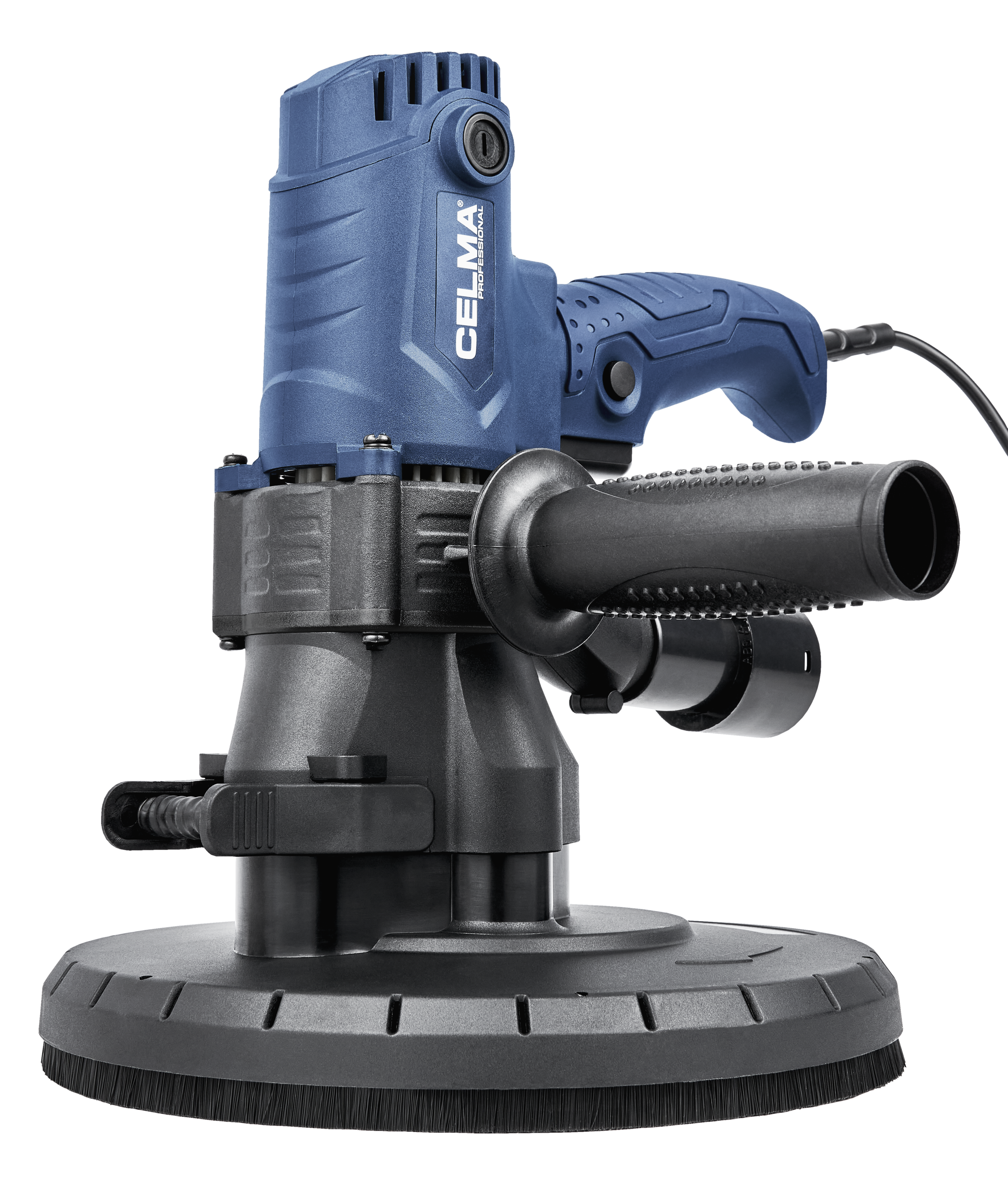 Niebieska szlifierka elektryczna z czarnym uchwytem i szczotką.