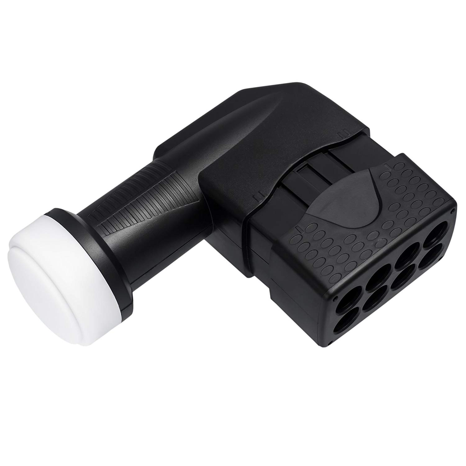 Schwarzer LNB mit weißer Kappe und acht Anschlüssen.