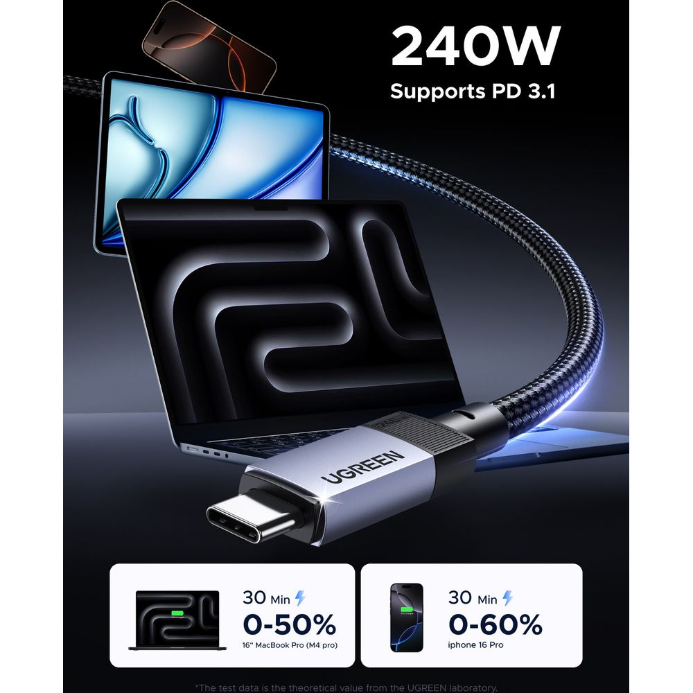 Kabel USB-C UGREEN ładuje MacBook Pro i iPhone. 240W.