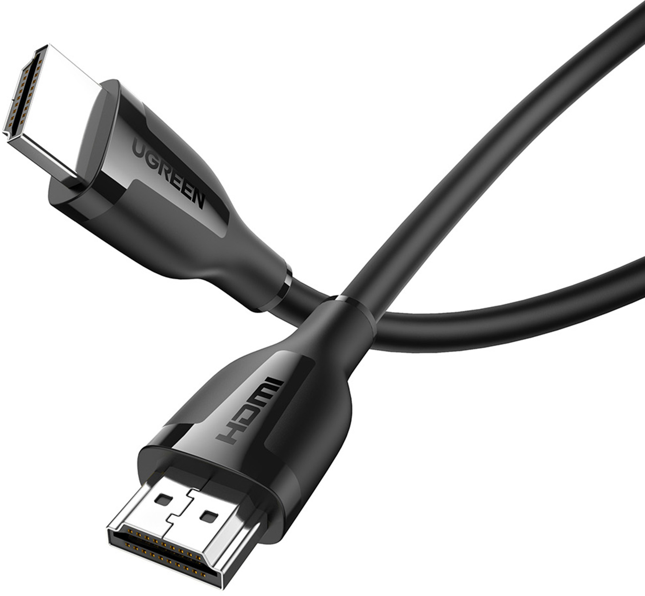 Czarny kabel HDMI z dwoma złączami, jedno z logo UGREEN.