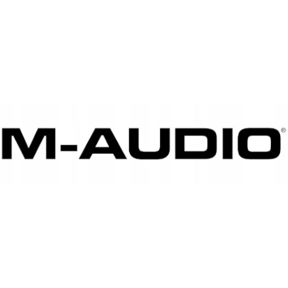 Logo M-AUDIO w kolorze czarnym na białym tle.