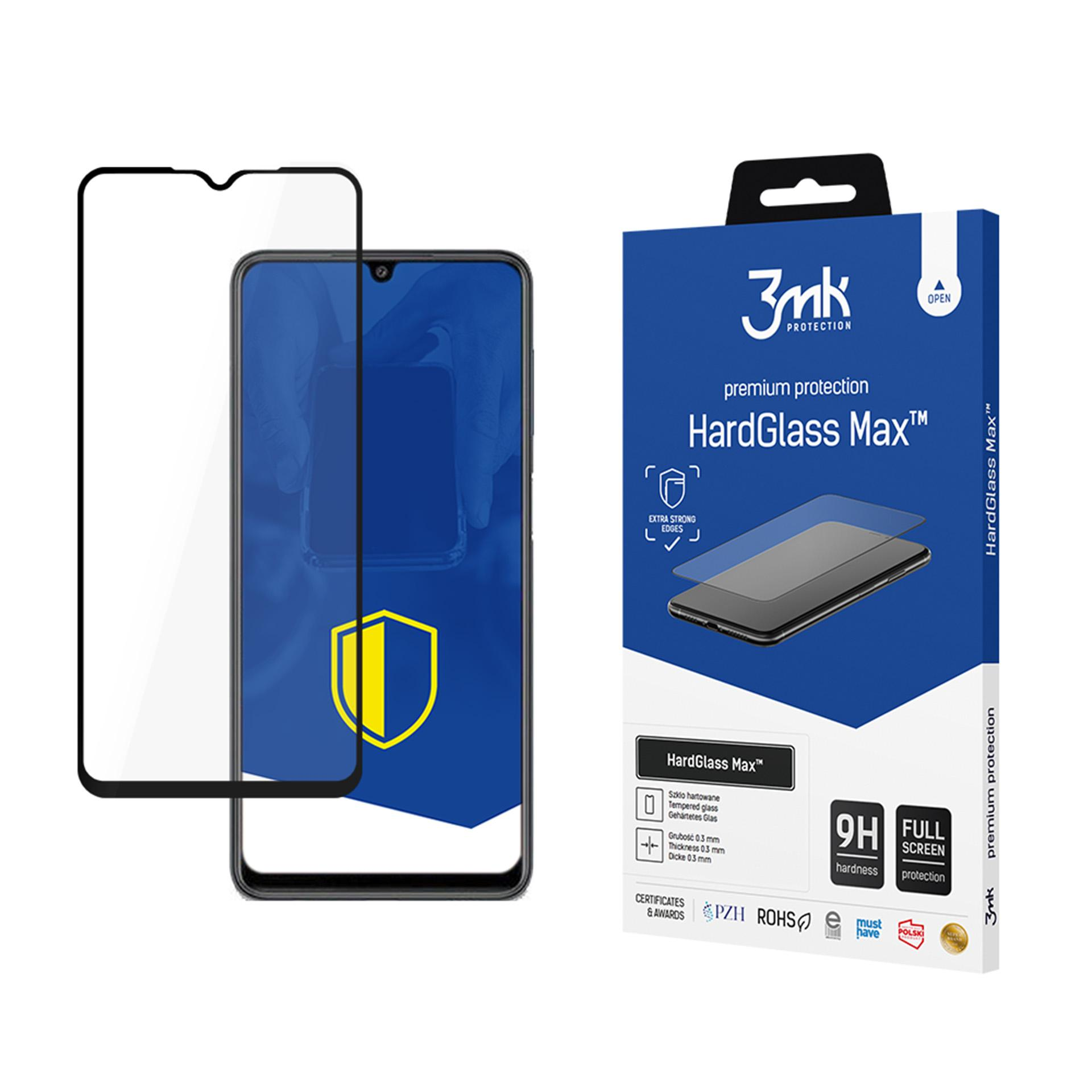 Una protezione per lo schermo dello smartphone e la sua confezione etichettata HardGlass Max.
