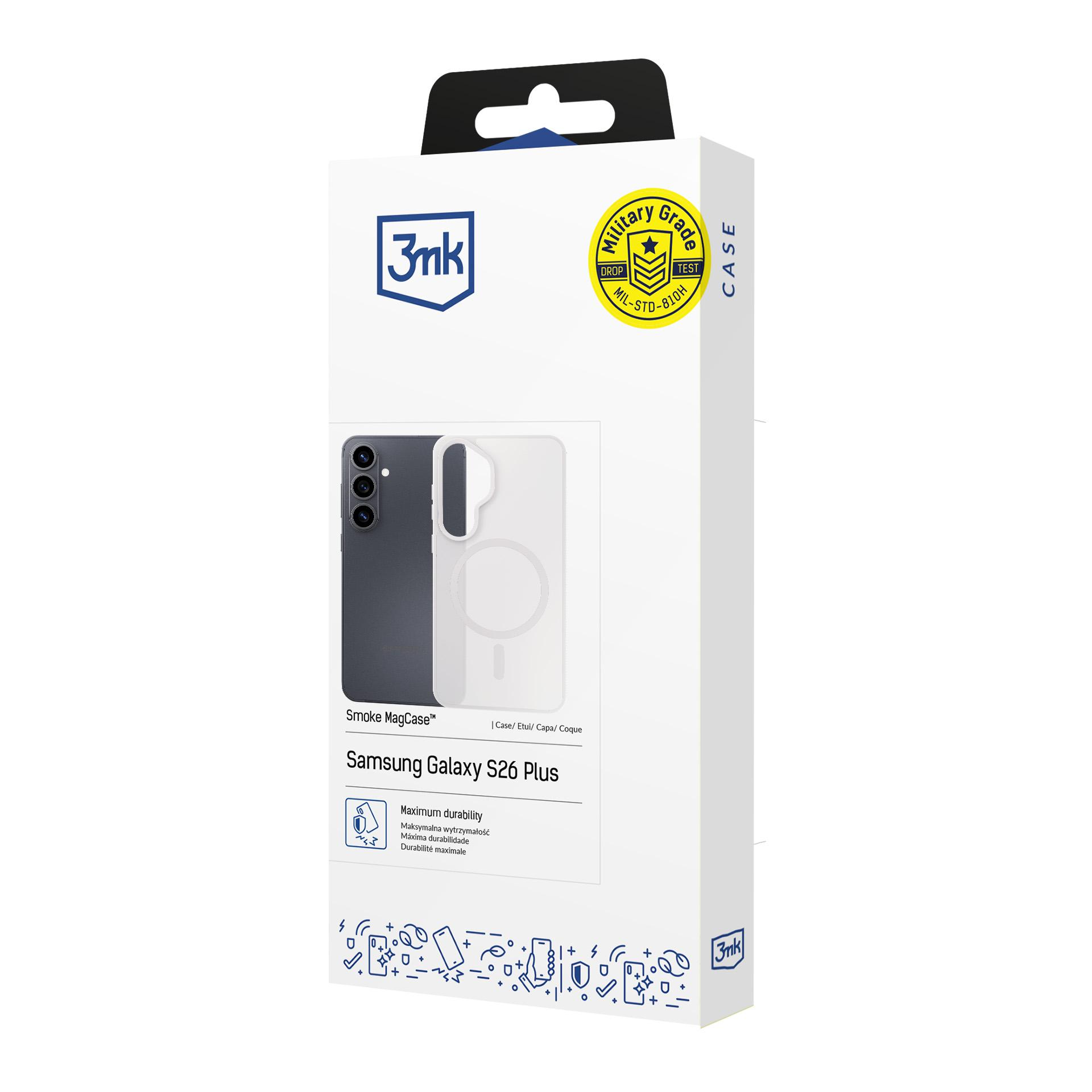 Confezione per una custodia Samsung Galaxy S26 Plus, con certificazione "Military Grade".