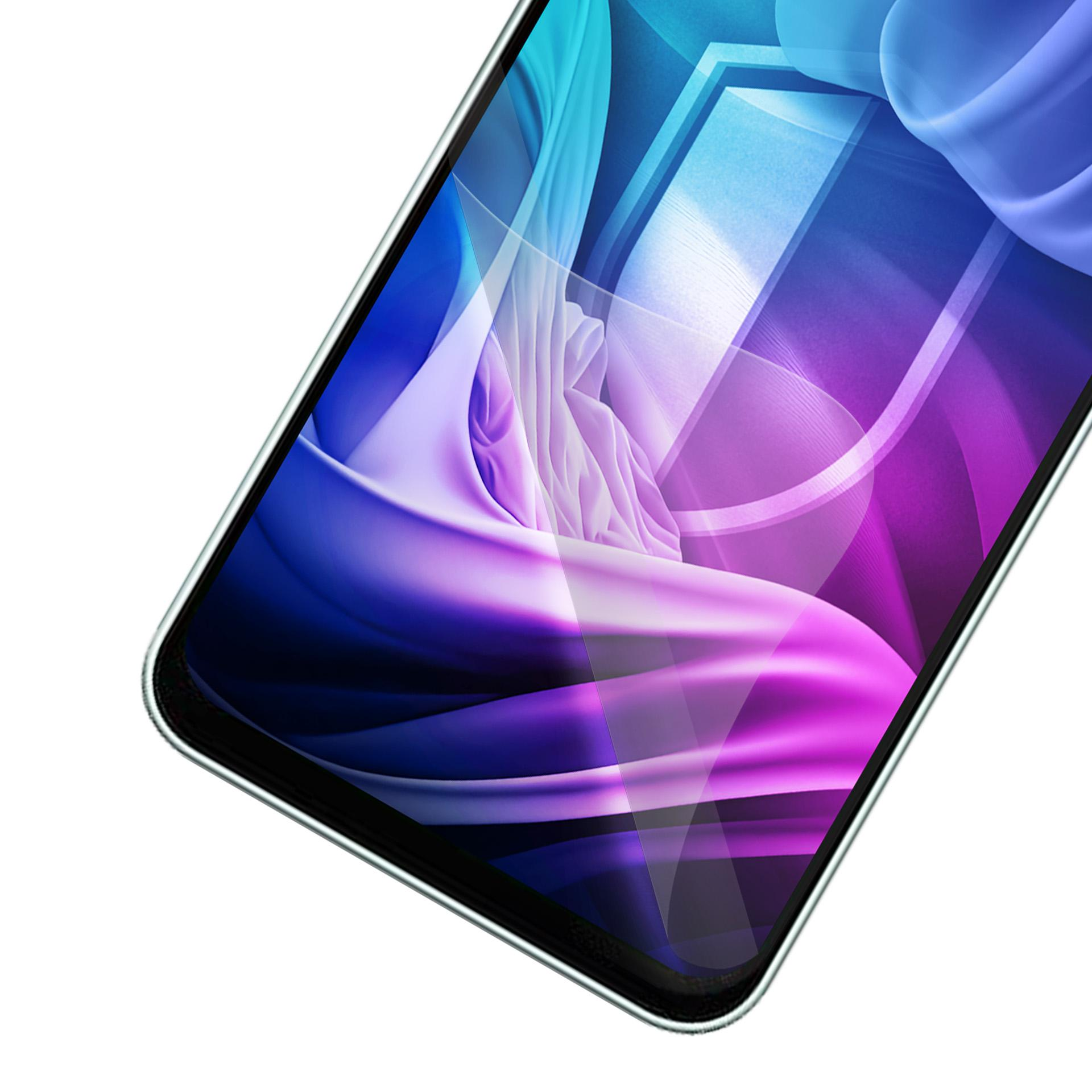 Primo piano di un angolo di smartphone con sfondo astratto blu e viola.