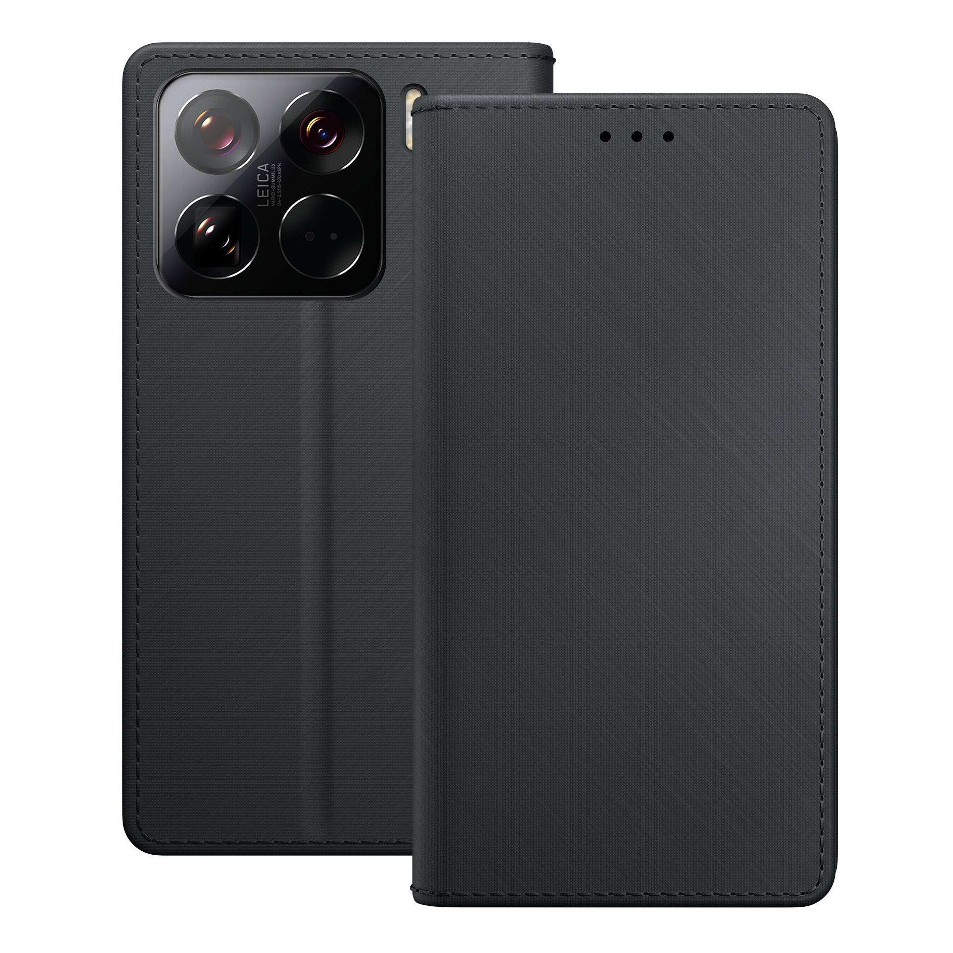 Czarny smartfon z aparatem Leica i otwartym etui typu książka.
