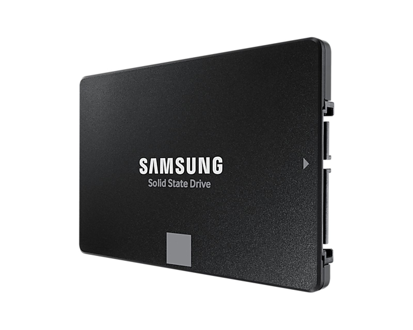 Disco de estado sólido Samsung negro con logo y texto blanco.