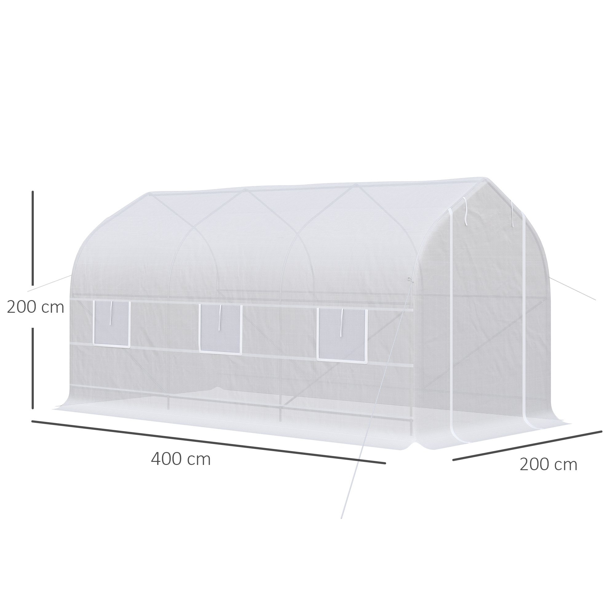 Una carpa blanca de 400x200x200 cm con ventanas.