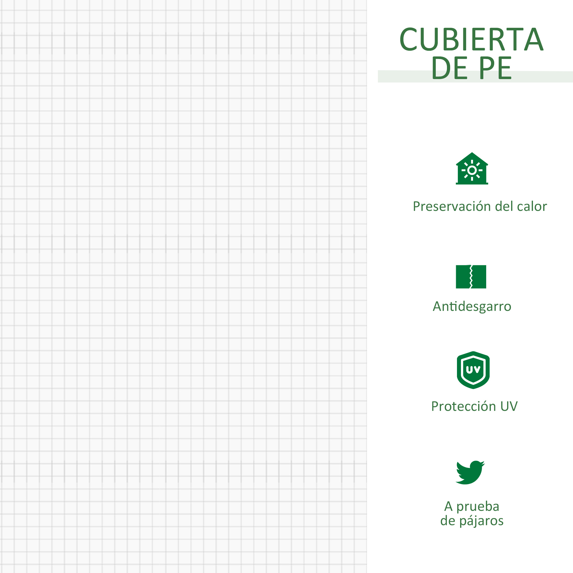 Cubierta de PE: preservación del calor, antidesgarro, protección UV.