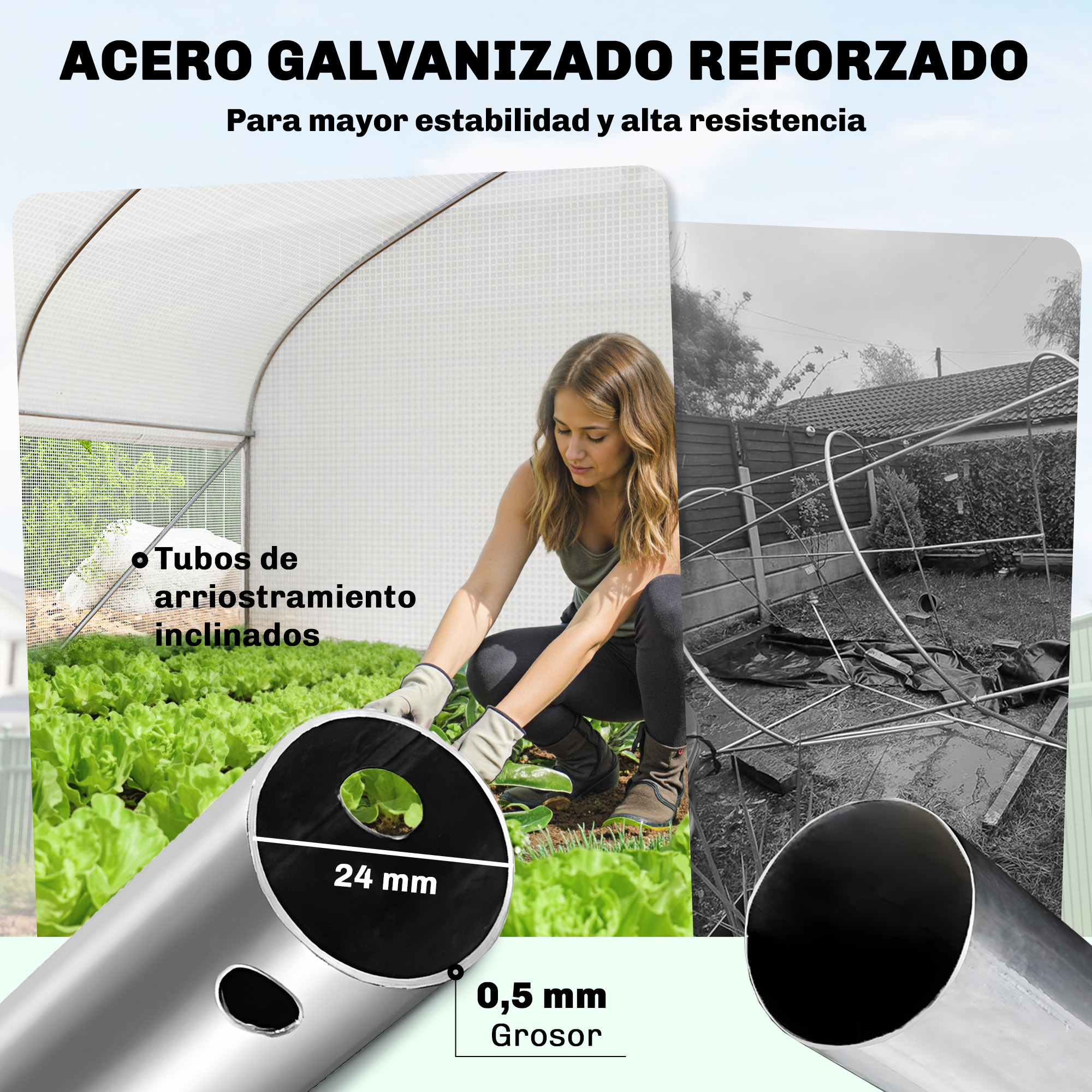 Tubo de acero galvanizado de 24mm de diámetro y 0.5mm.
