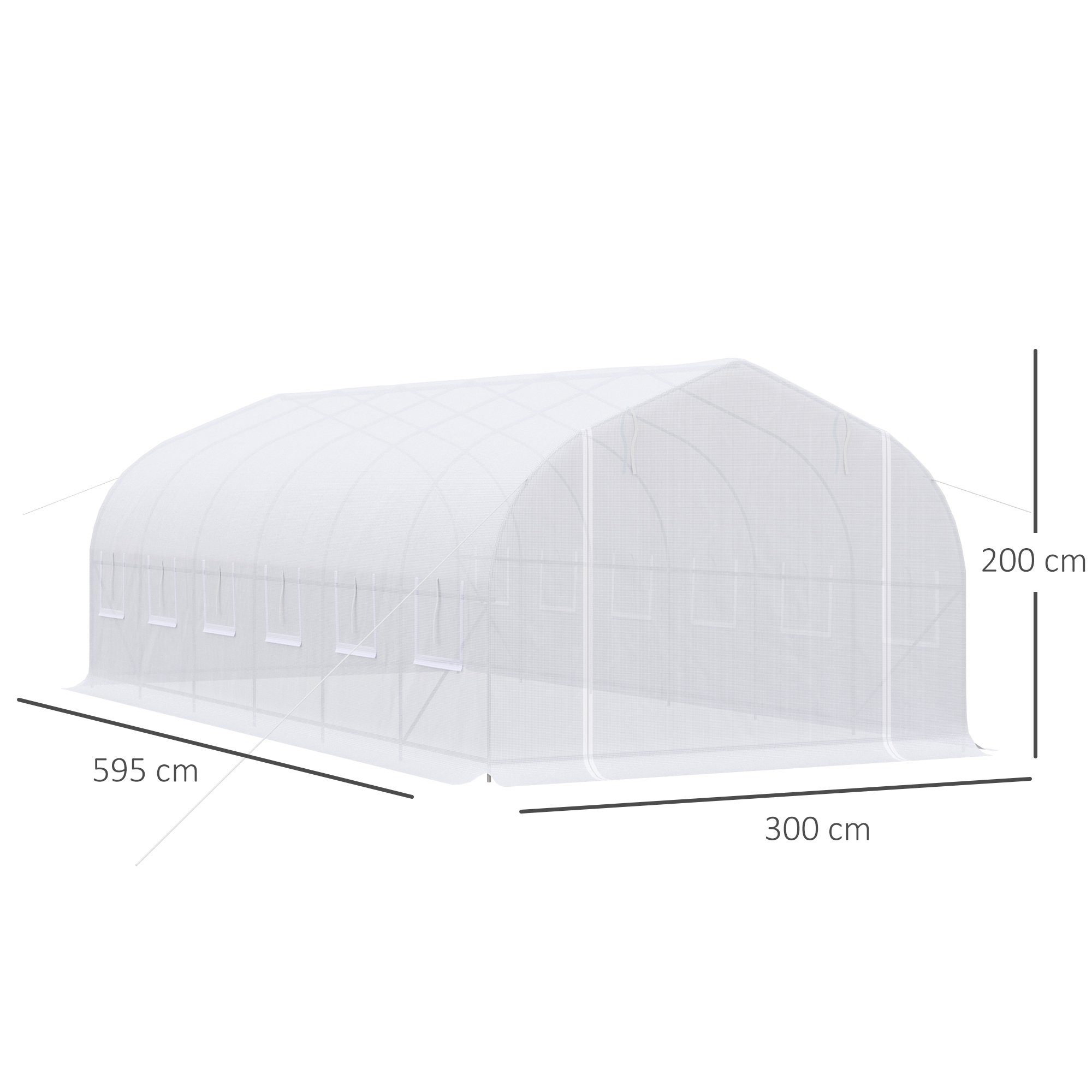 Un invernadero blanco de 595 cm x 300 cm x 200 cm.