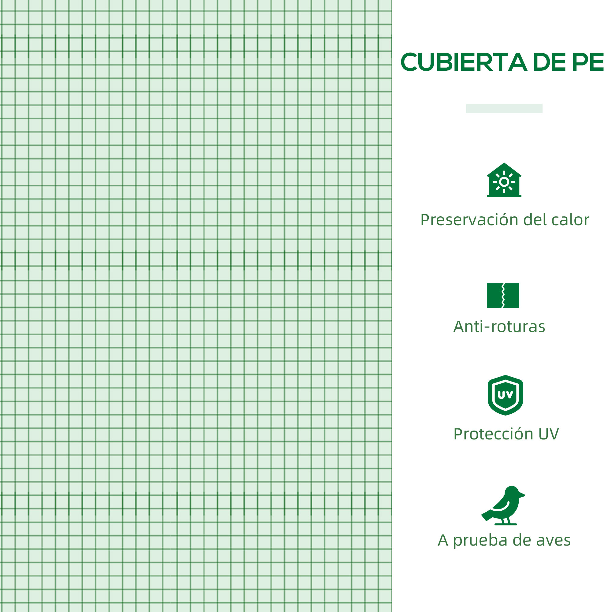 Cubierta de PE: preservación del calor, anti-roturas, protección UV.