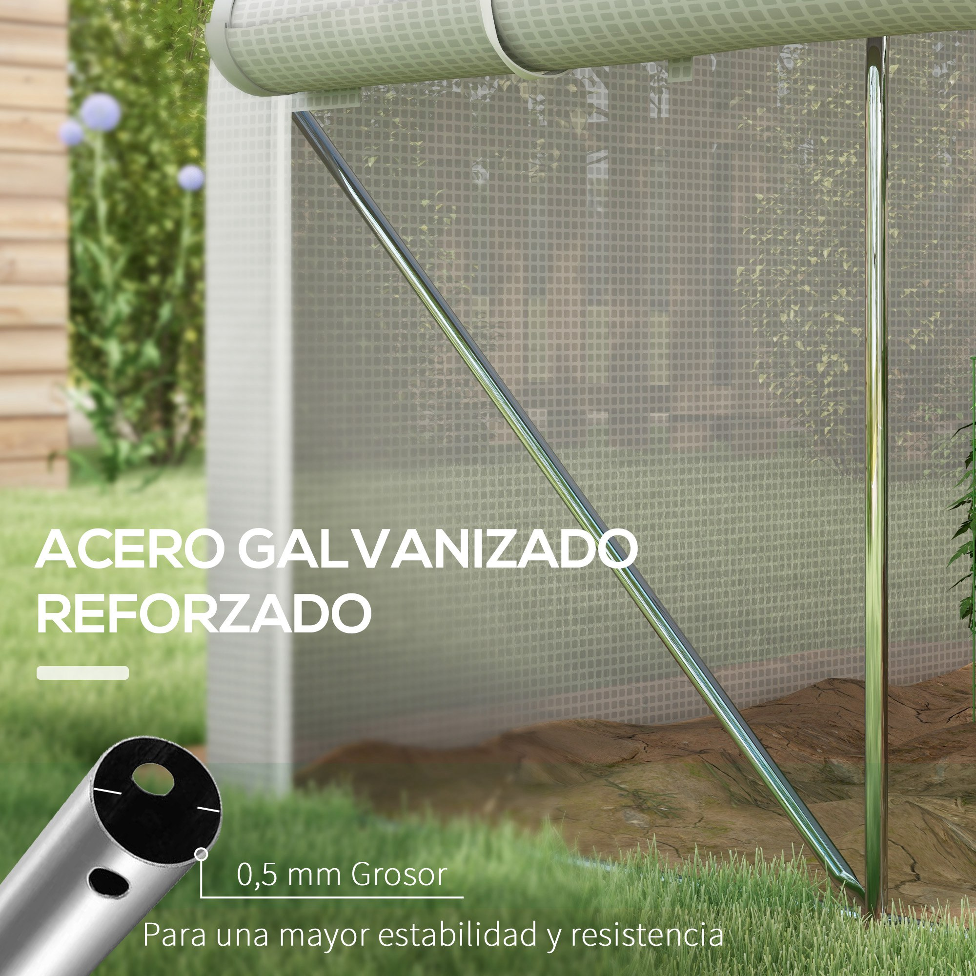 Acero galvanizado reforzado, 0,5 mm de grosor, para mayor estabilidad.