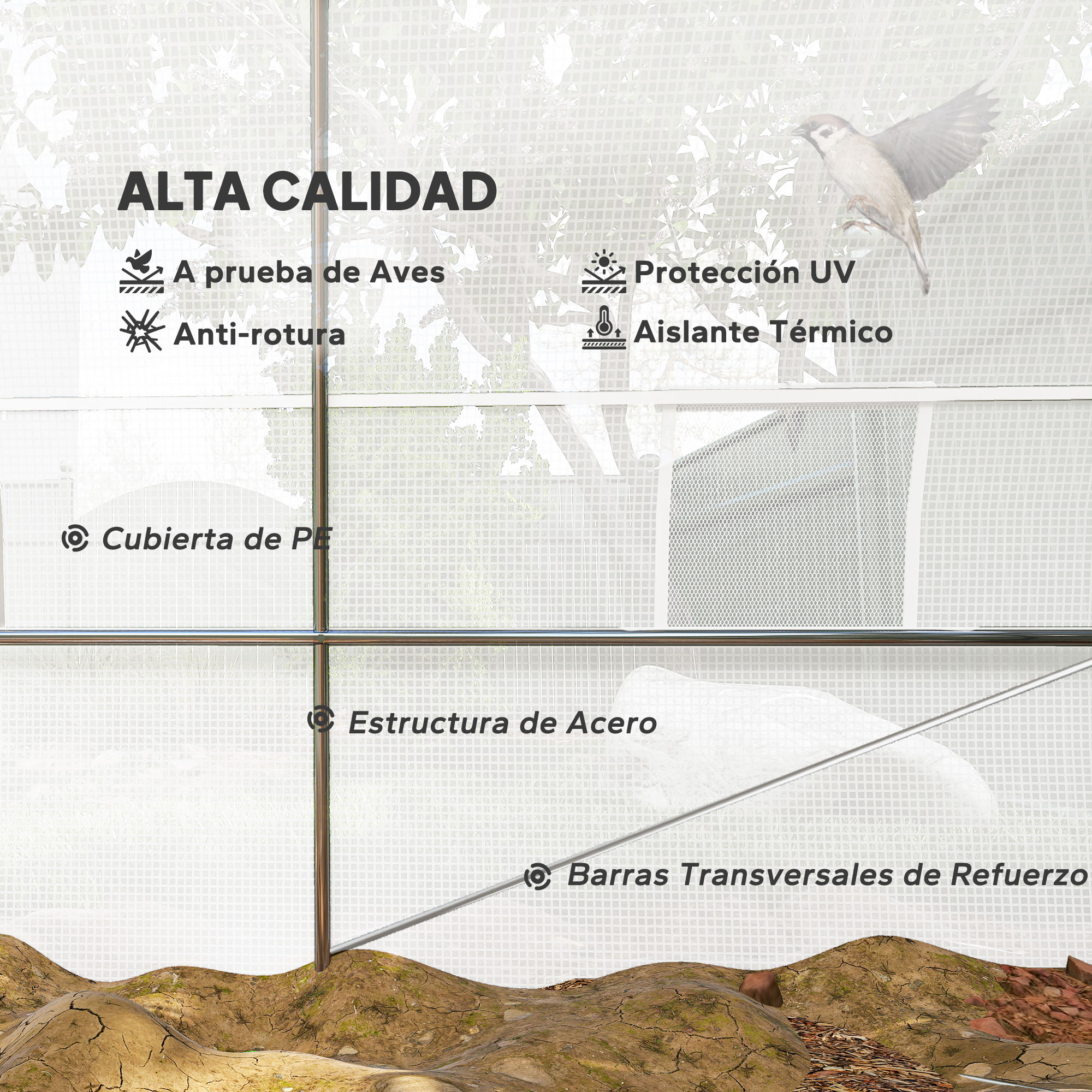 Cubierta de alta calidad: A prueba de aves, protección UV, aislante térmico.