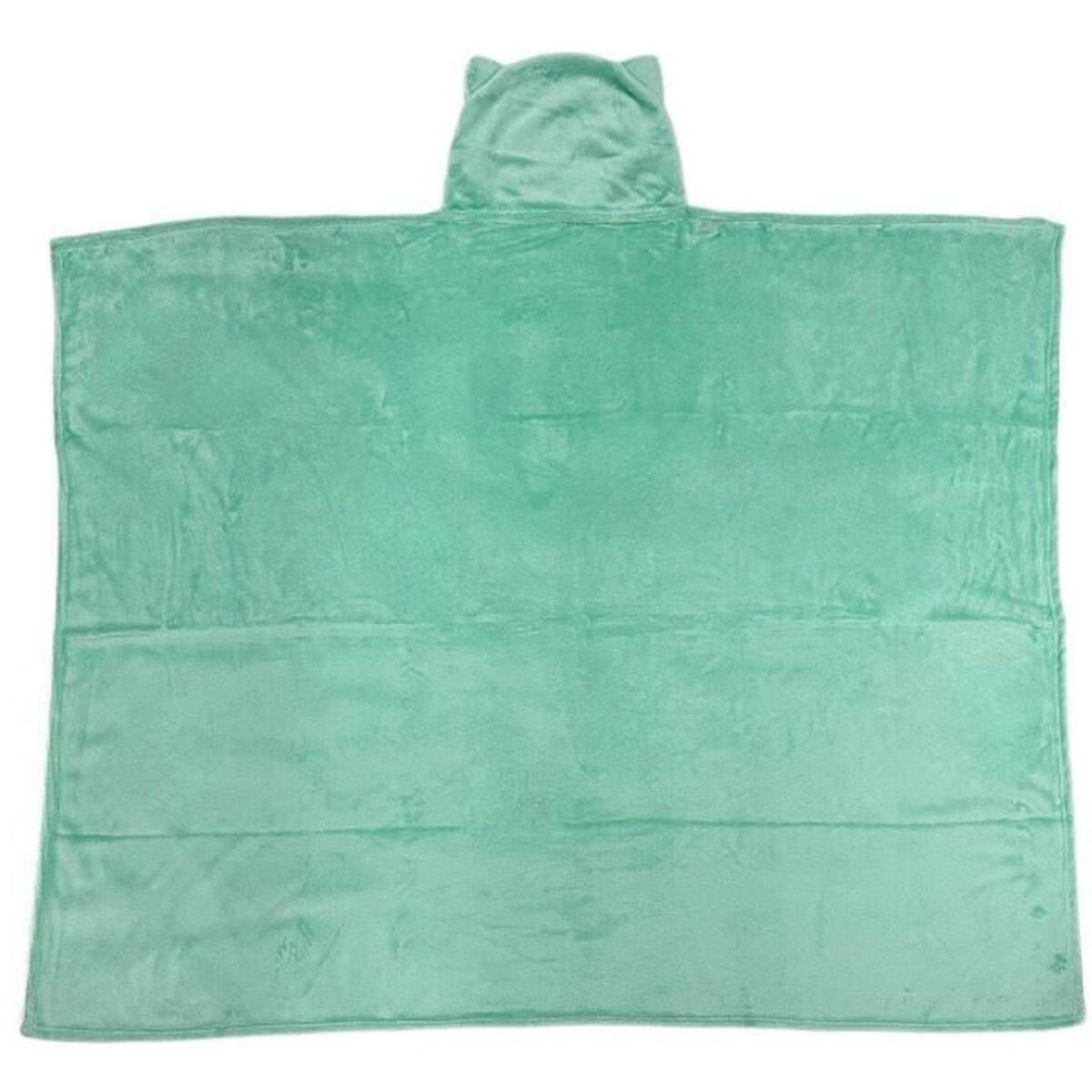 Ein türkisfarbener Kapuzenpullover mit Ohren, auf weißem Hintergrund.