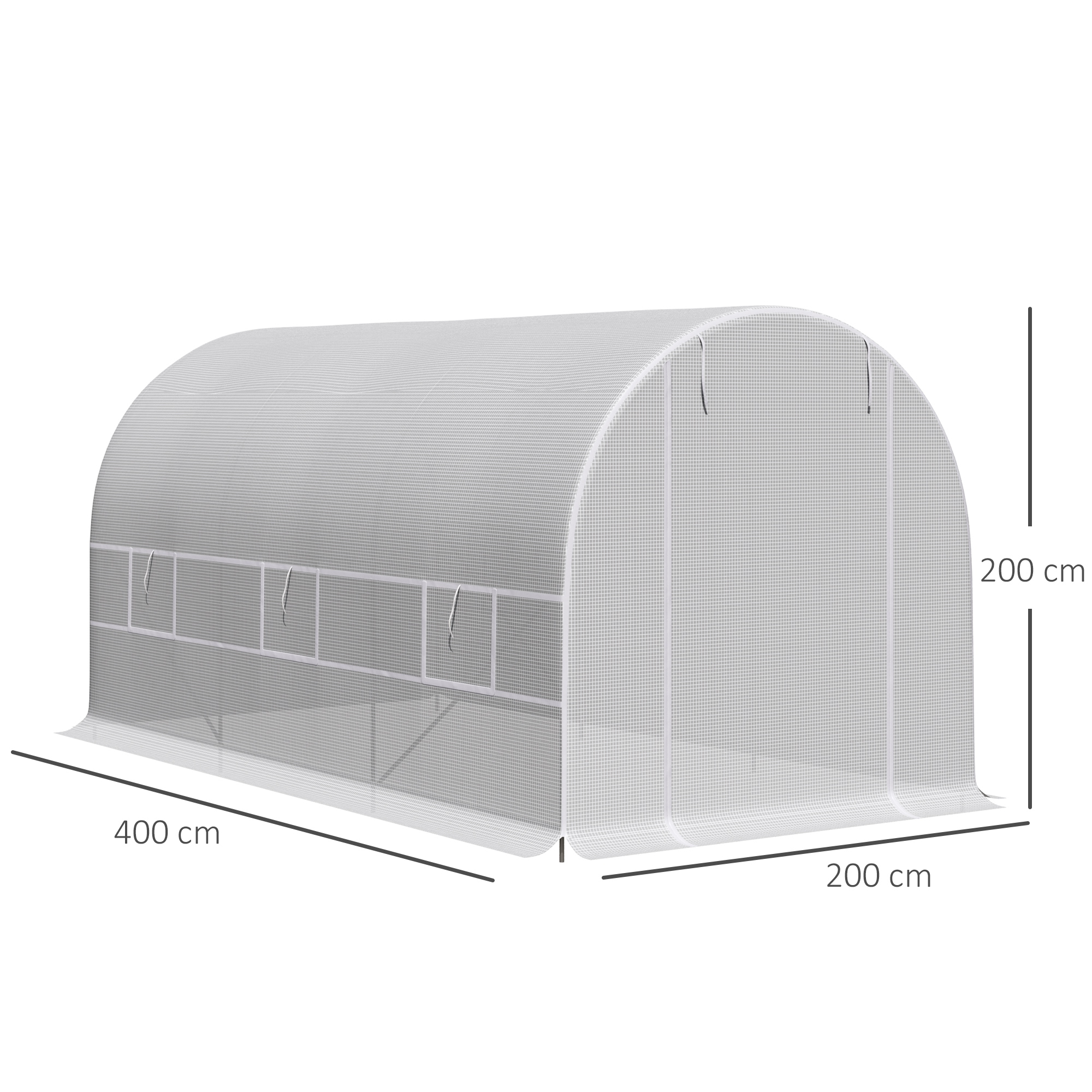 Un invernadero blanco con dimensiones de 400x200x200 cm.