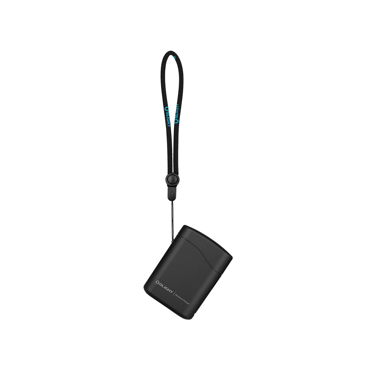 Caricatore wireless nero con laccio.
