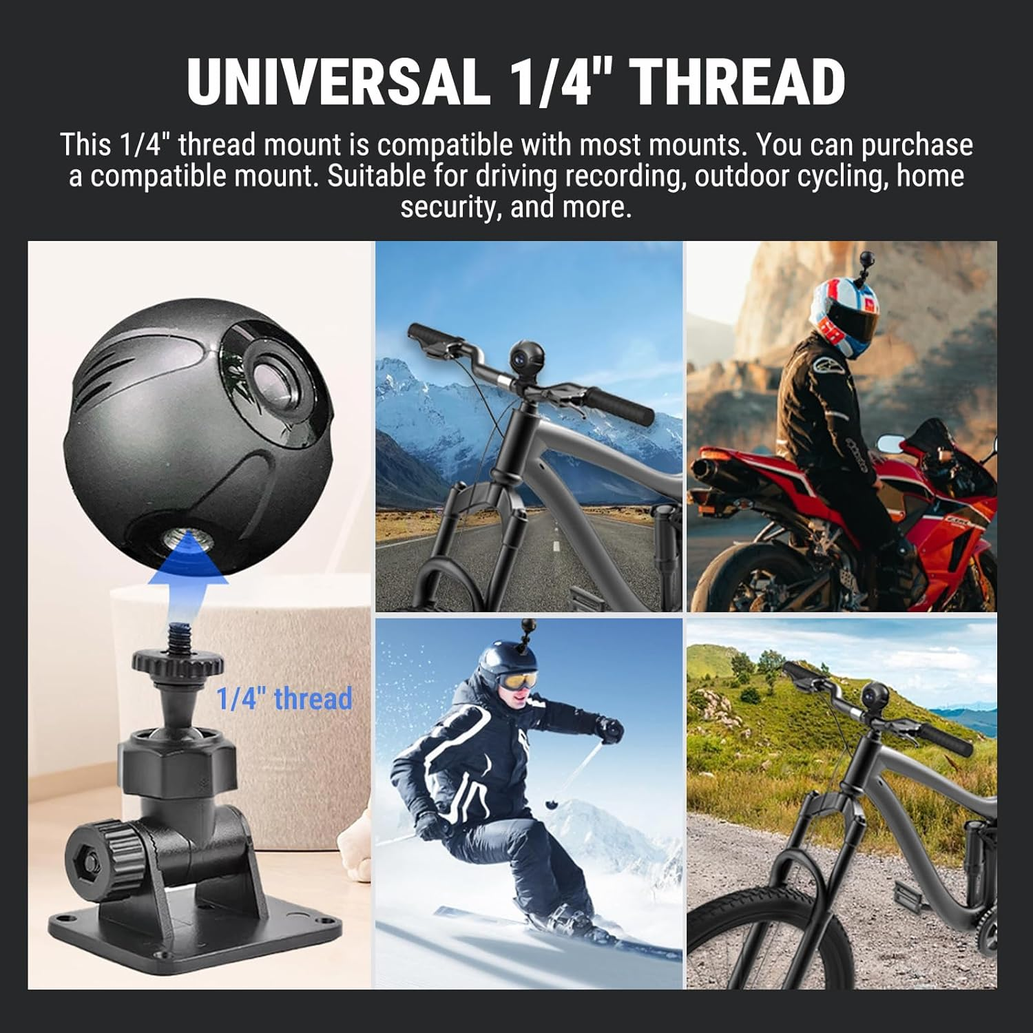 Kompaktkamera, Fahrrad, Motorradfahrer, Skifahrer, Mountainbike. 1/4" Gewindehalterung.