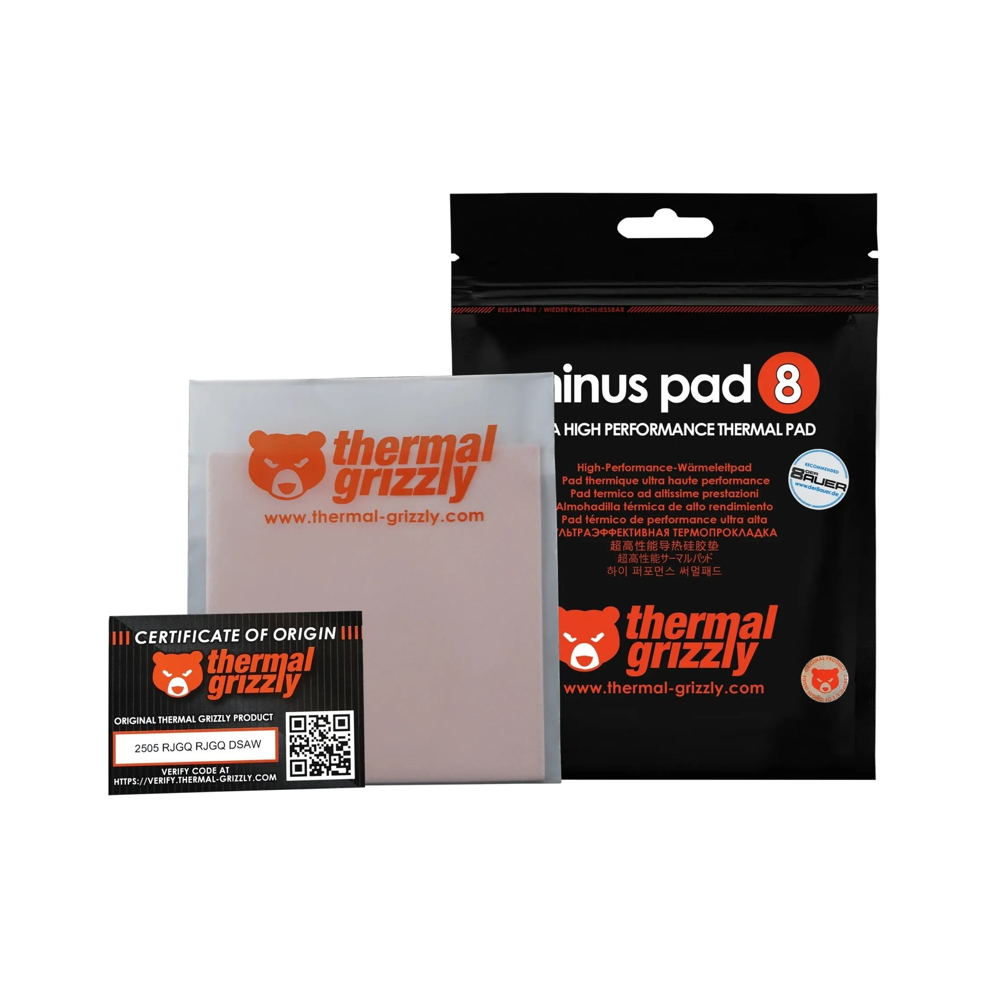THERMAL GRIZZLY Minus 8 100x 100x 0,5 MM (TG-MP8-100-100-05-2R) Termal Pad Pembe