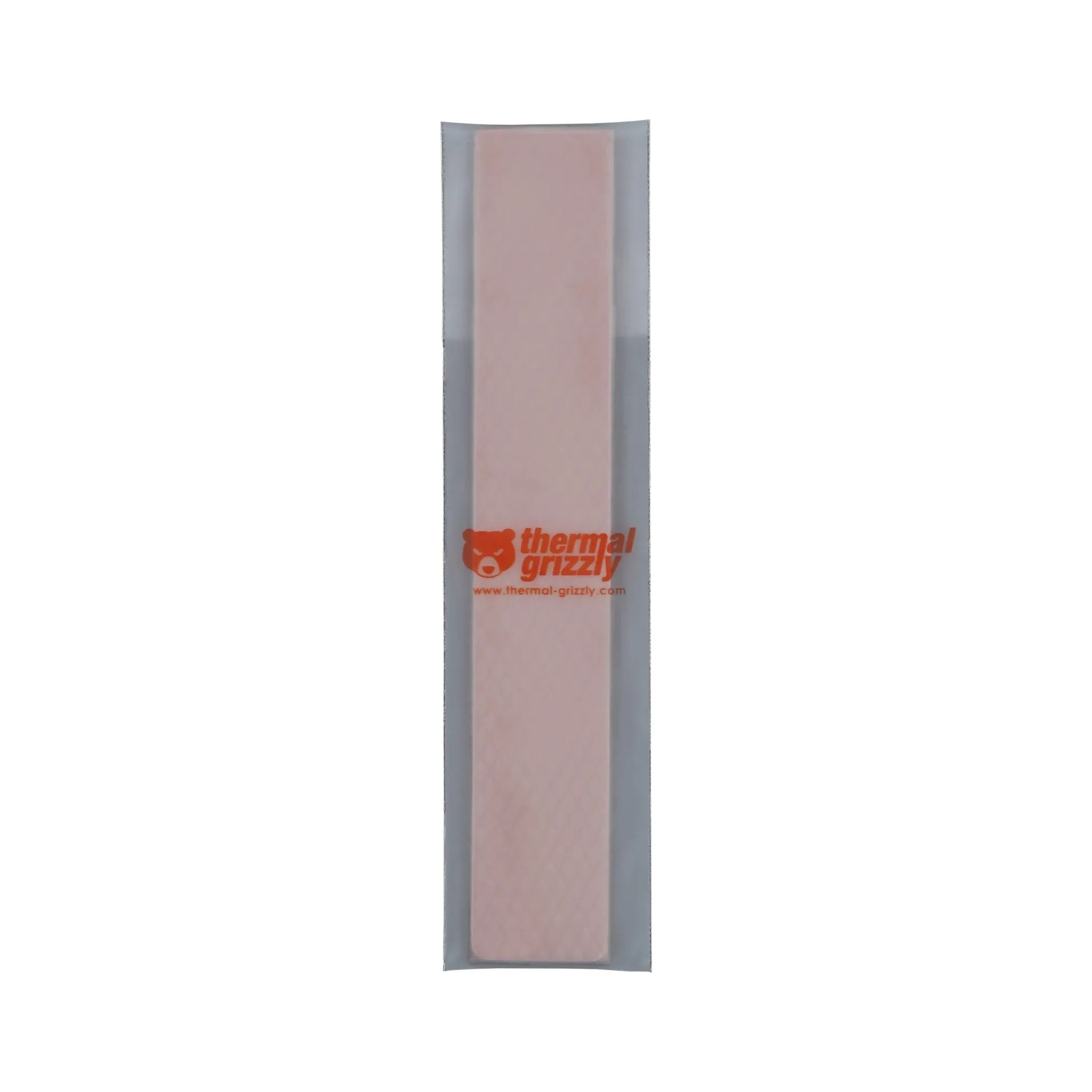 Un pad termico rosa chiaro in confezione trasparente con il logo Thermal Grizzly.