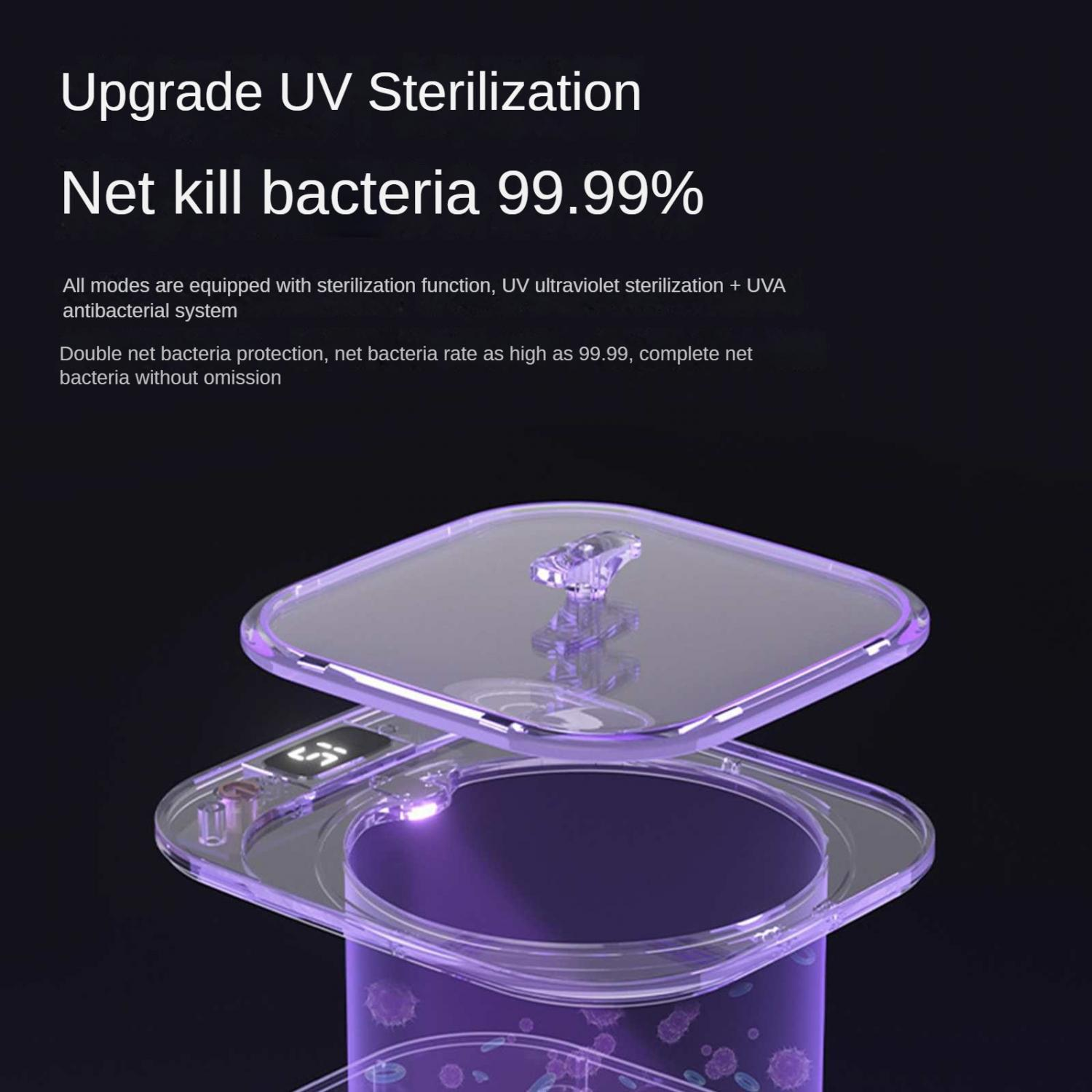 Sterilisator mit UV-Licht und Anzeige, der Bakterien abtötet.