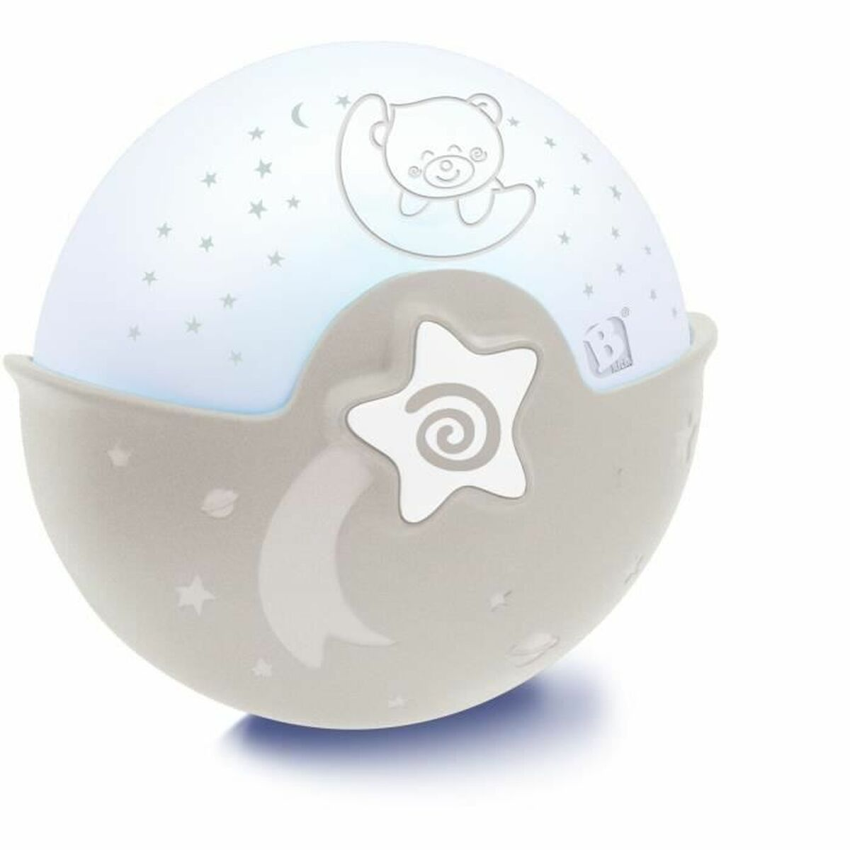 Eine runde Lampe mit einem Teddybär auf dem Mond und Sternen.