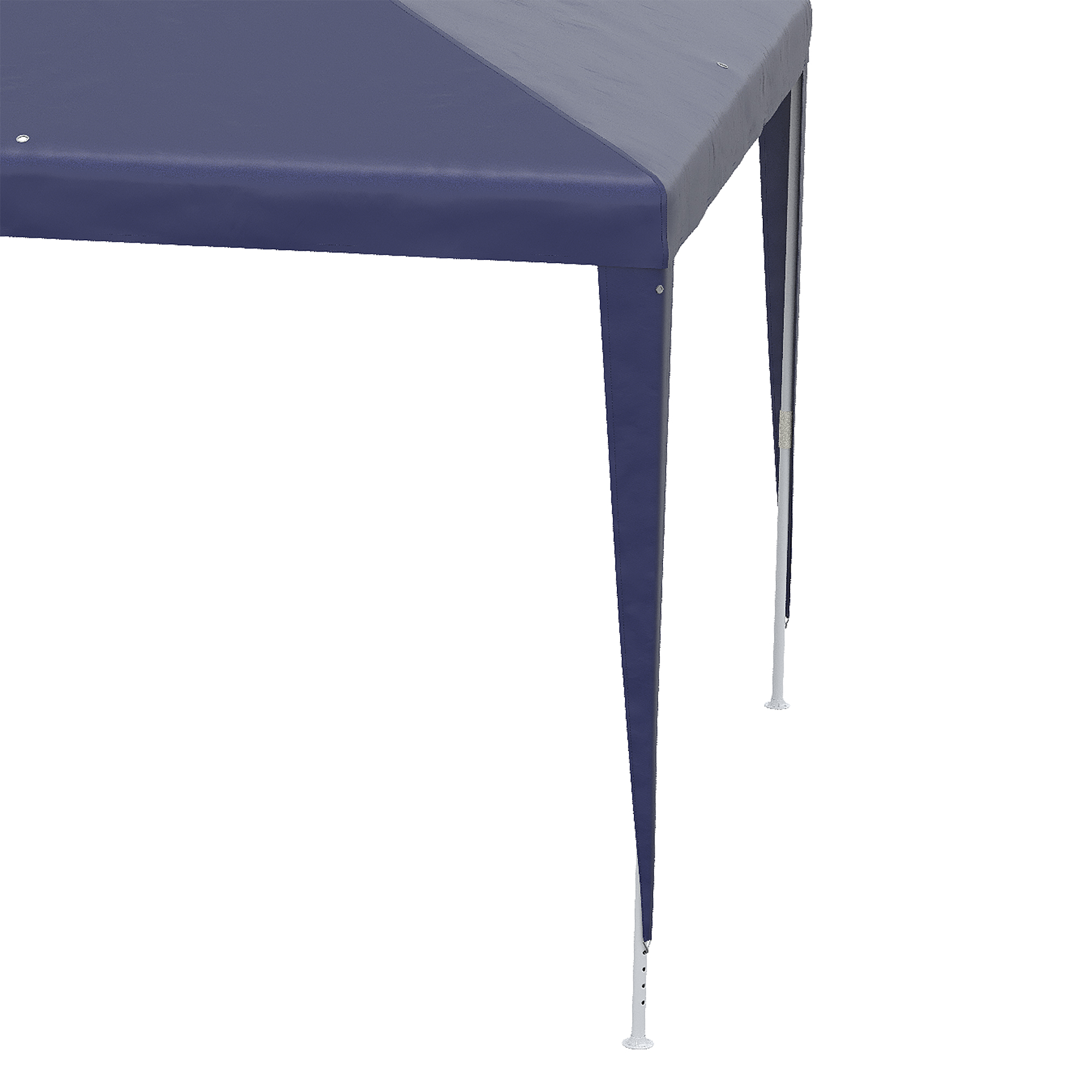 Toldo de cenador azul oscuro con patas blancas, aislado sobre fondo blanco.