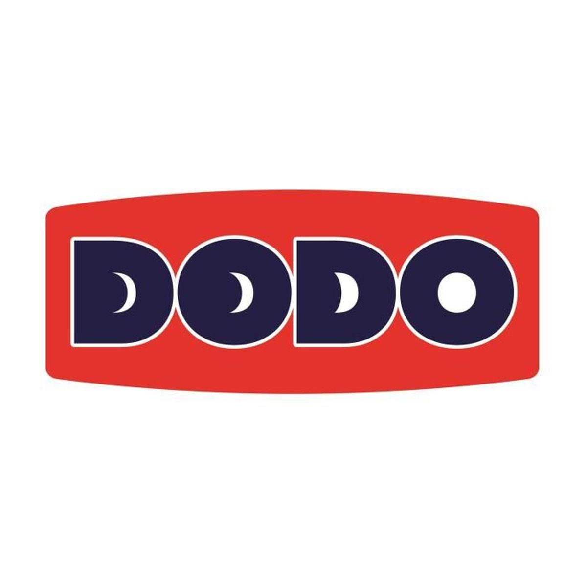Das Logo zeigt das Wort DODO in dunkelblauen Buchstaben auf einem roten Hintergrund.