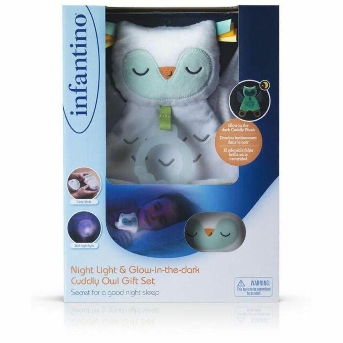 Infantino Cuddly Owl Geschenkset mit Nachtlicht und Leuchtfigur.
