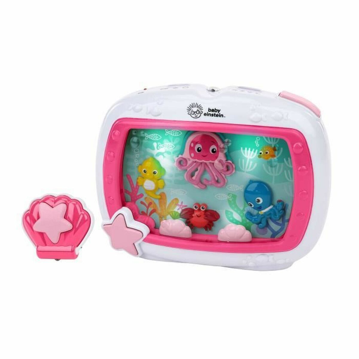 Baby Einstein Spielzeug mit Oktopus, Fisch, Krabbe und Seestern. Unterwasserszene.