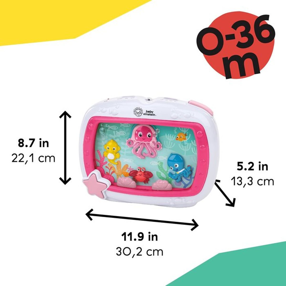 Ein Baby-Spielzeug mit Meeresmotiven, Oktopusse, Fisch, Krabbe und Seestern.