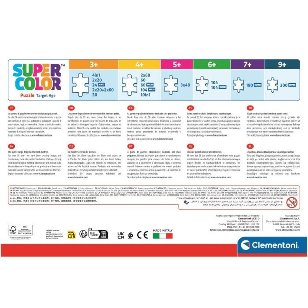 Super Color Puzzle: Indicaciones de edad 3+, 4+, 5+, 6+, 7+, 9+.