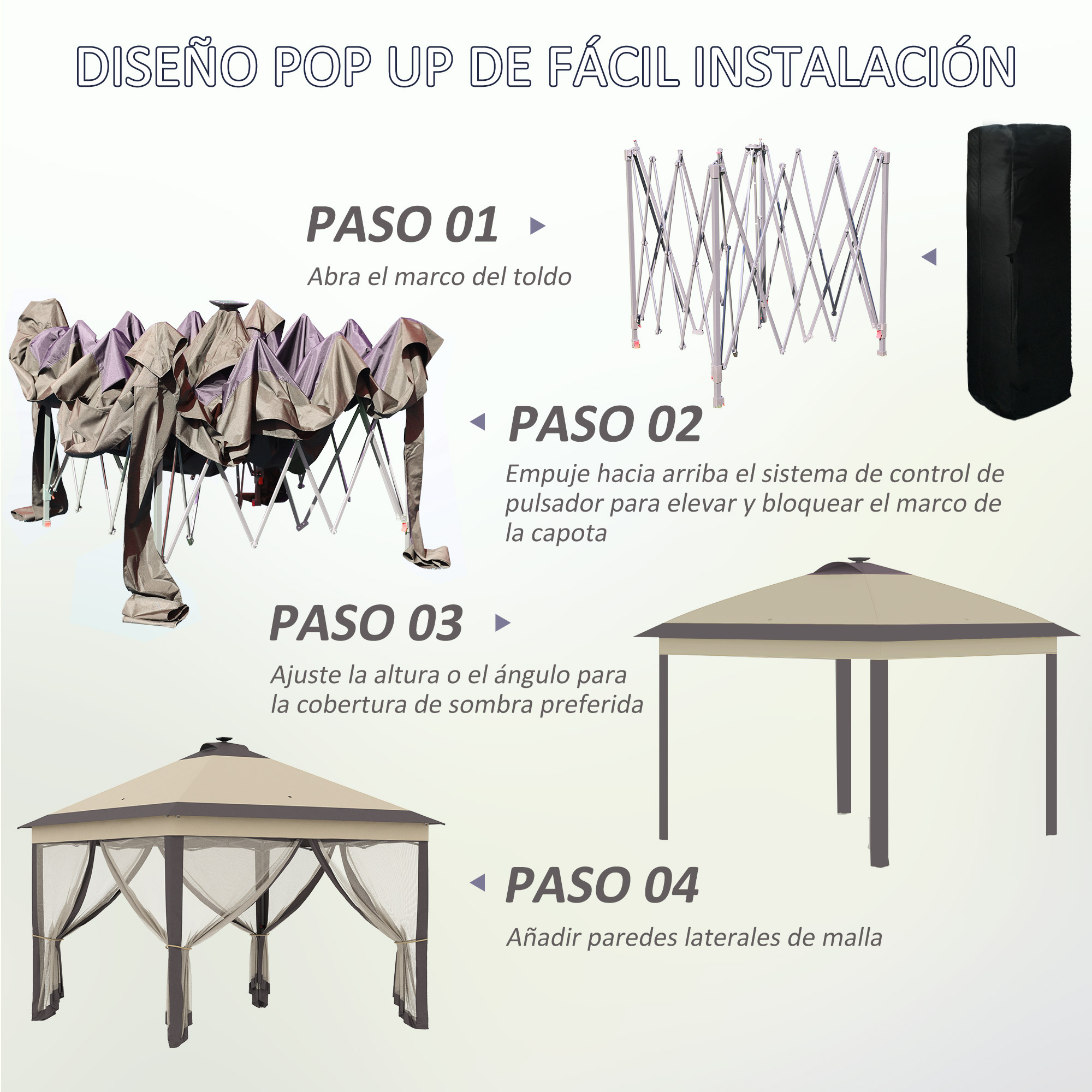 Guía de instalación de toldo pop-up: 4 pasos para montaje y expansión.