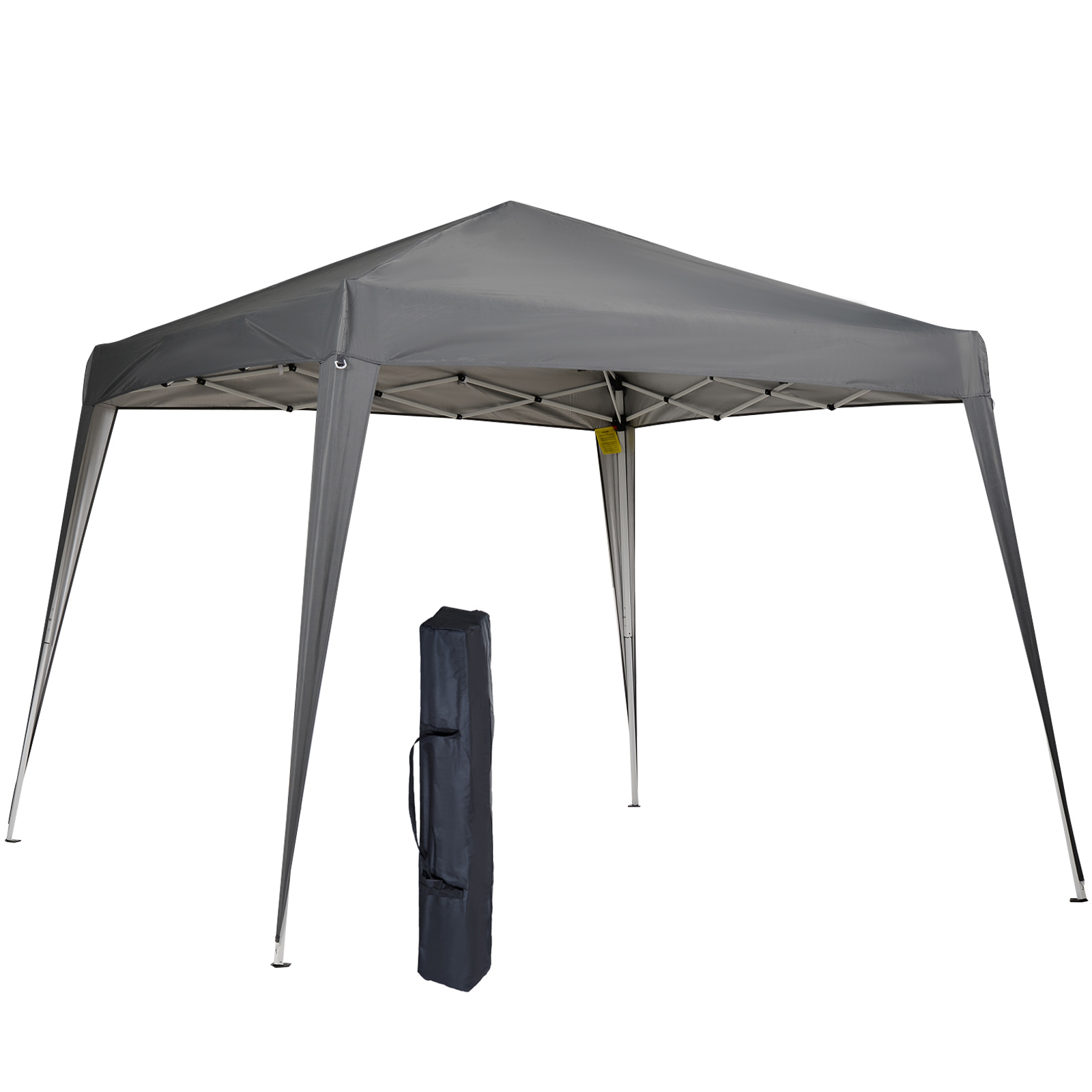 Una carpa plegable gris con bolsa de transporte sobre fondo blanco.